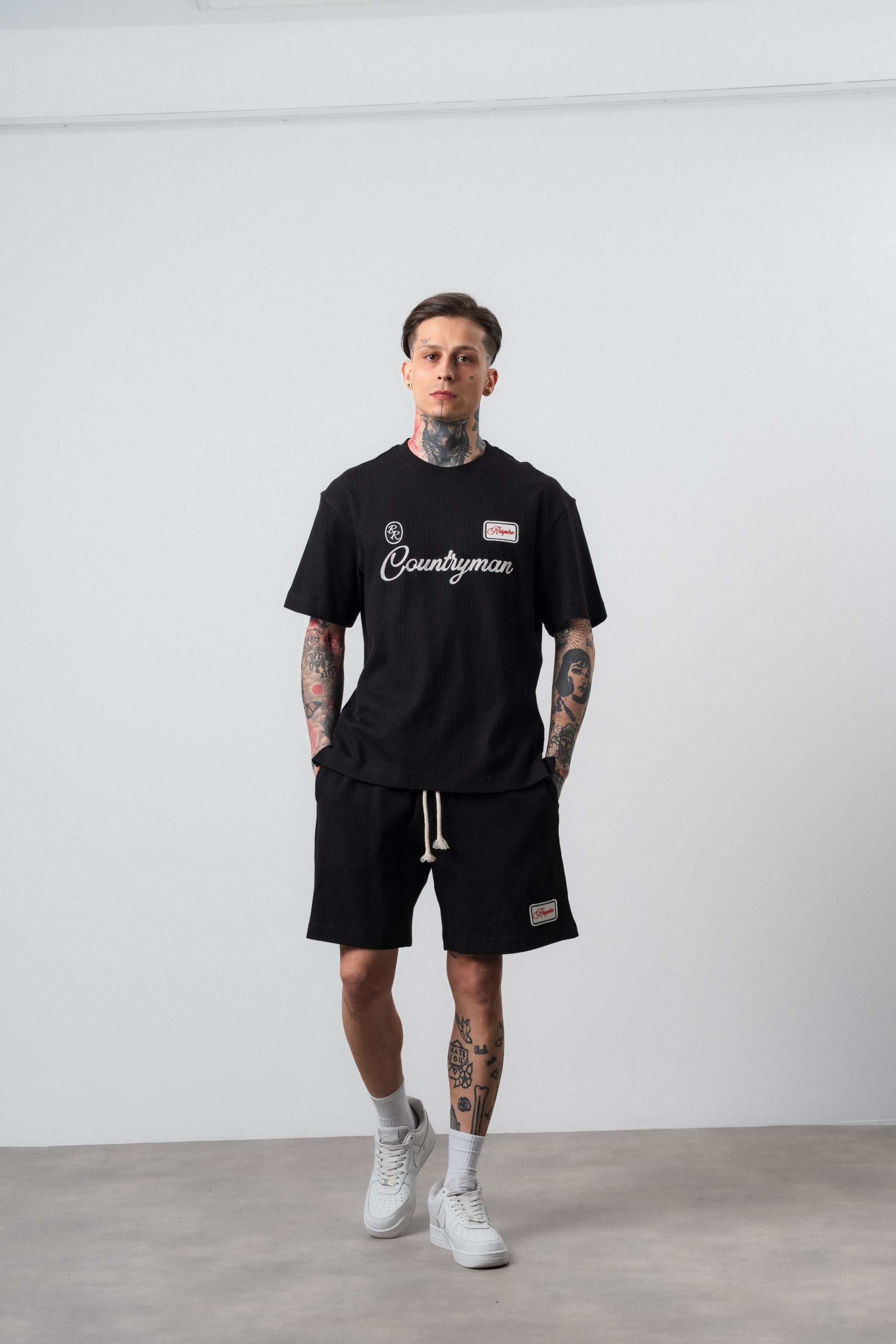 Erkek Countryman Nakışlı Regular Fit T-Shirt Şort Takım Siyah