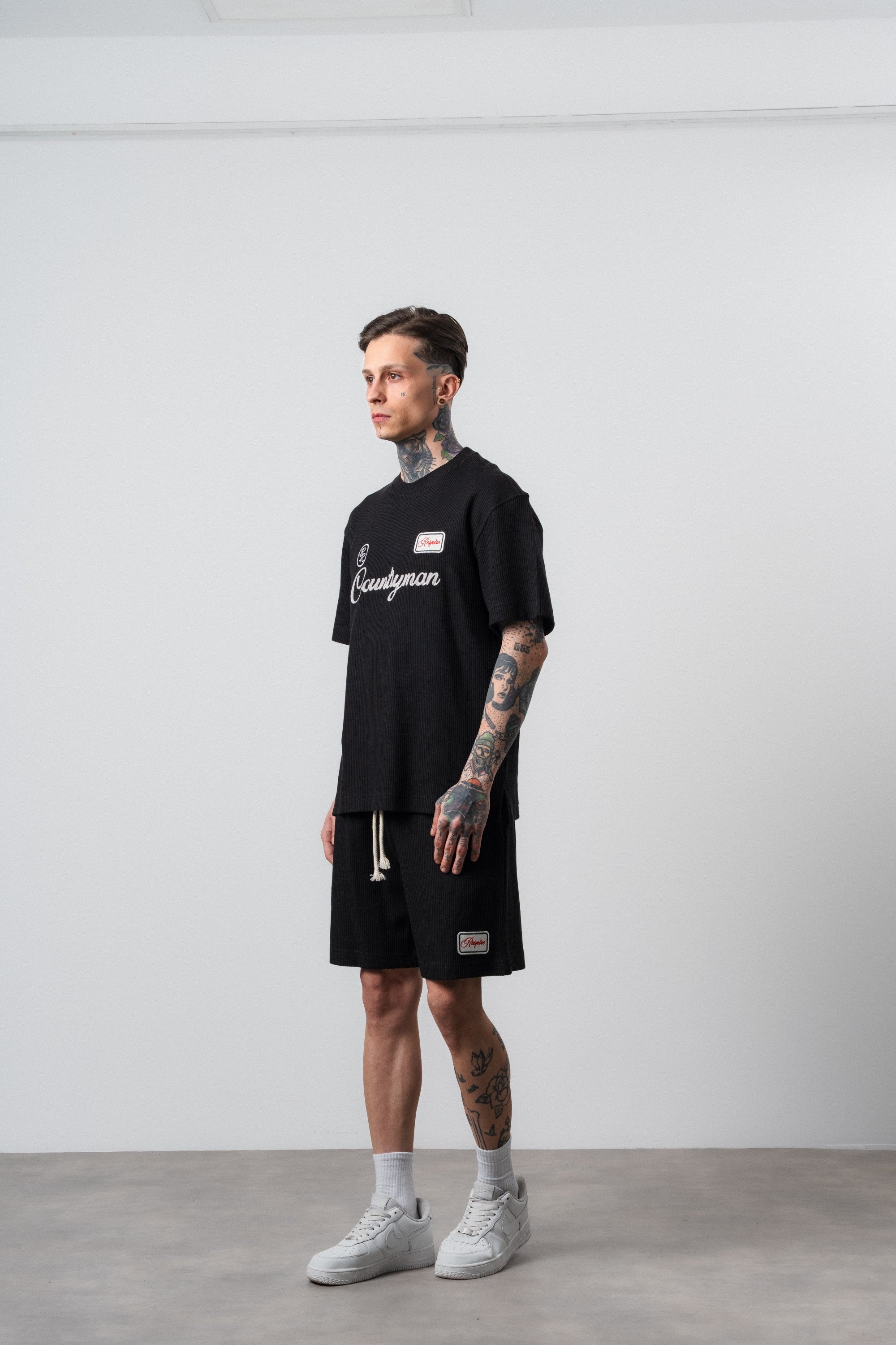 Erkek Countryman Nakışlı Regular Fit T-Shirt Şort Takım Siyah