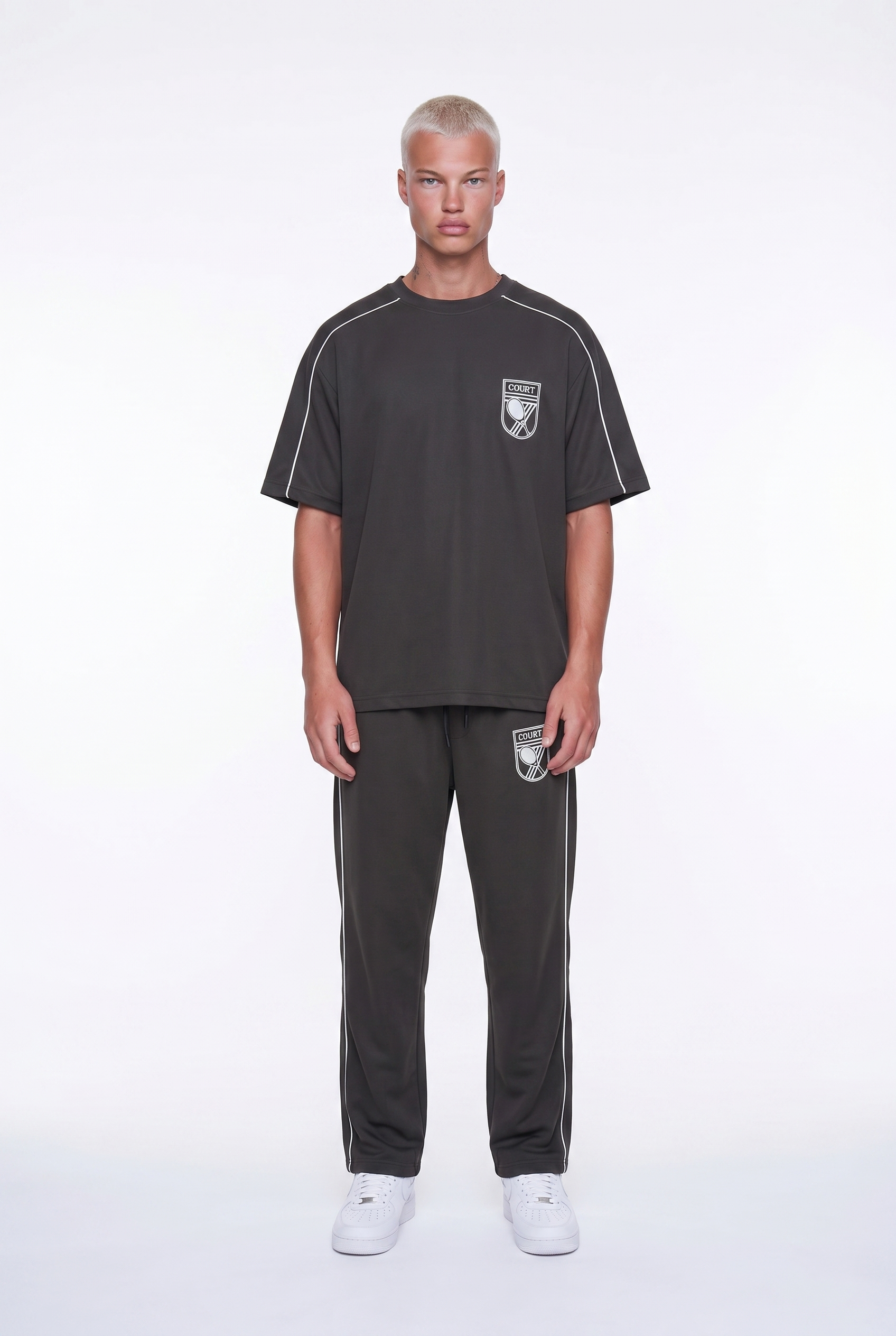 Erkek Court Baskılı Regular Fit Eşofman Takımı Kahve