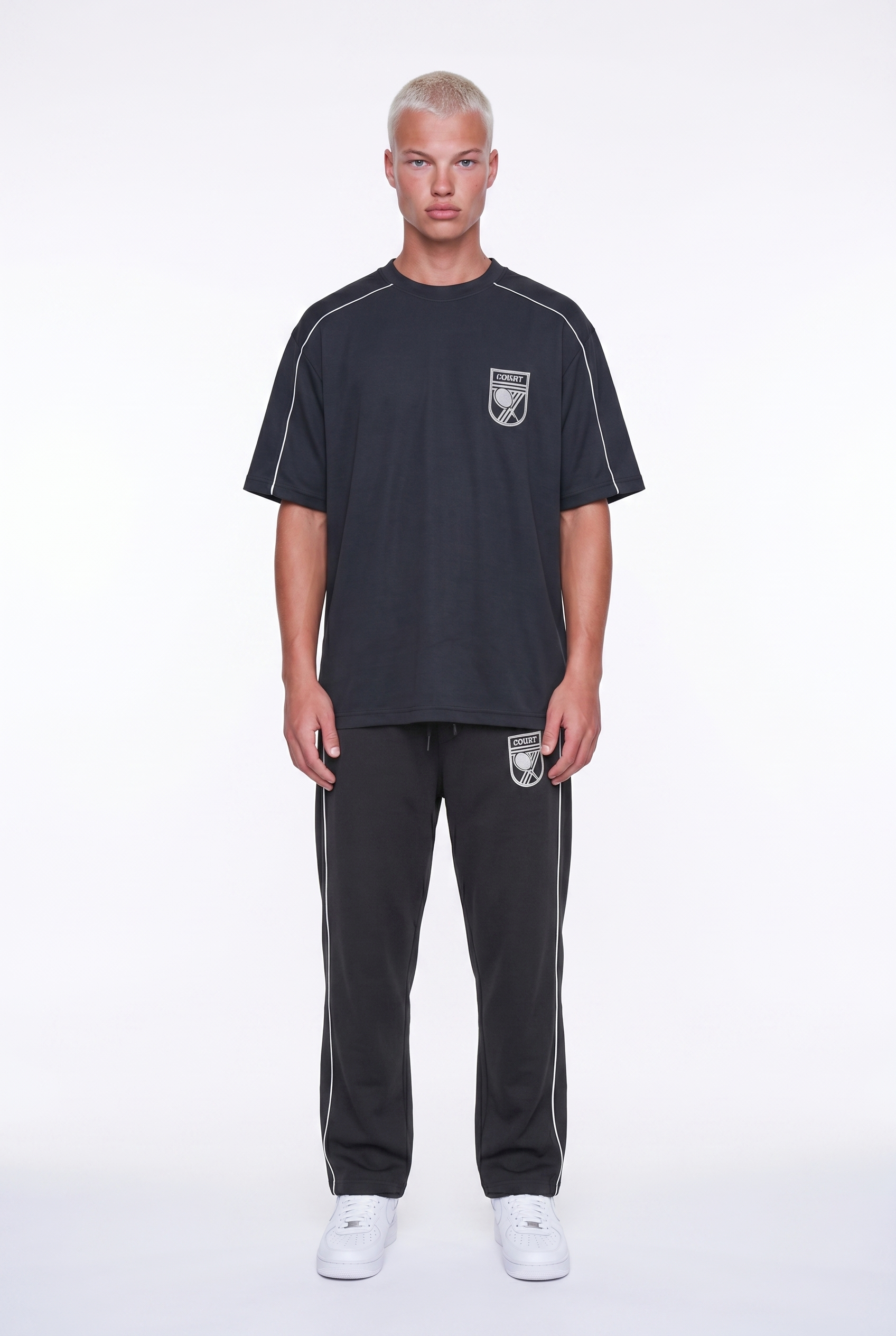 Erkek Court Baskılı Regular Fit Eşofman Takımı Siyah