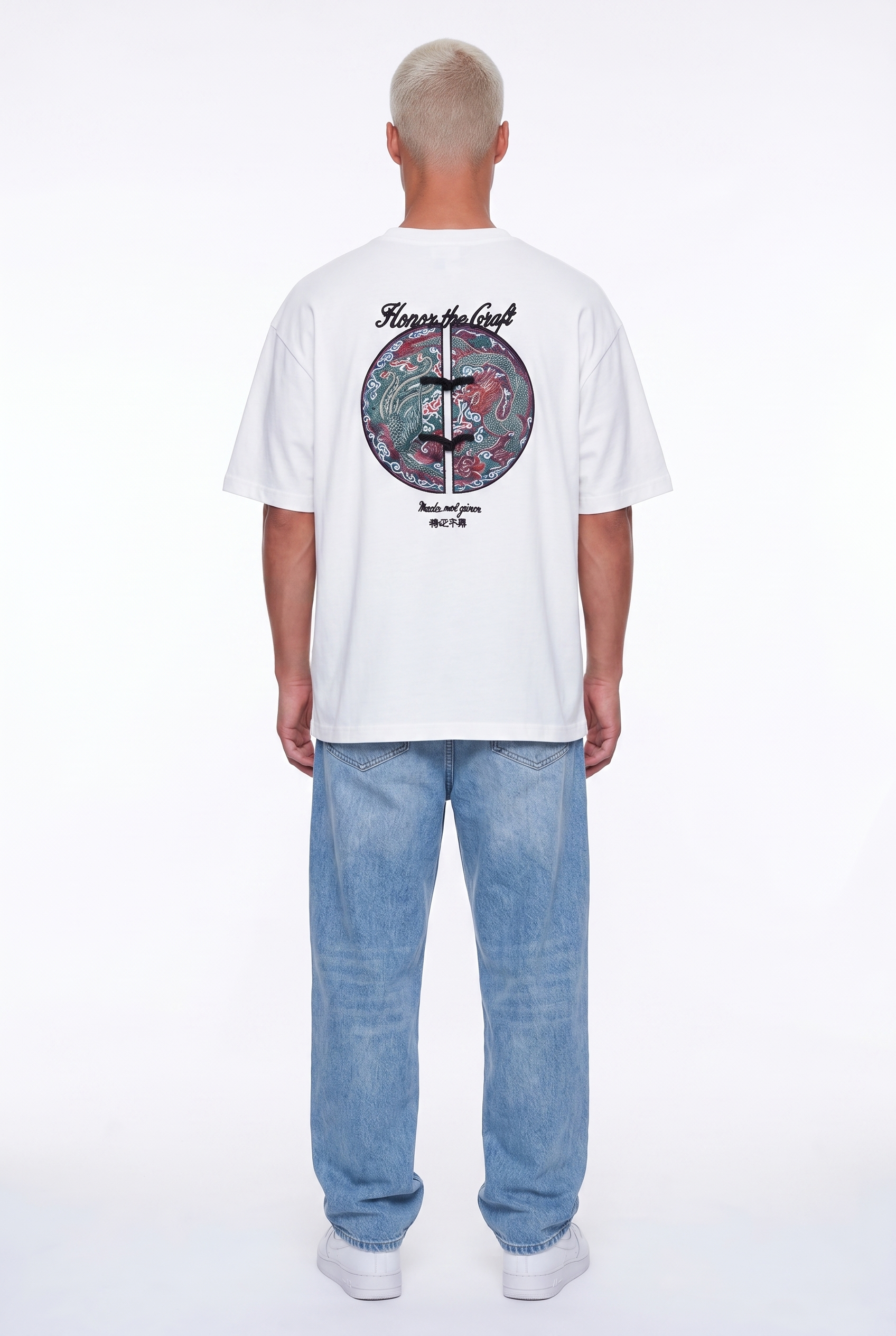 Erkek Craft Nakış Detaylı Oversize T-Shirt Ekru