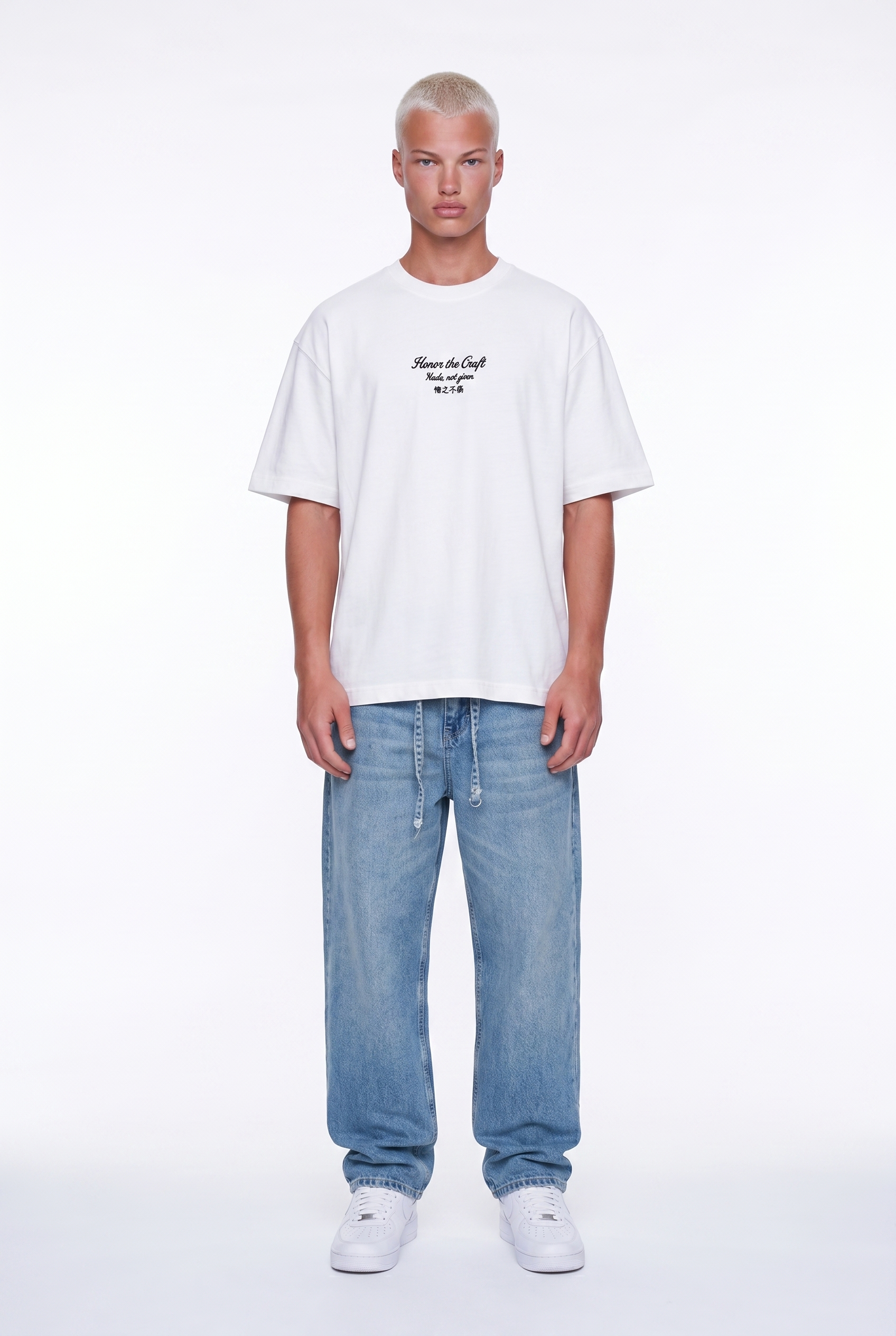 Erkek Craft Nakış Detaylı Oversize T-Shirt Ekru