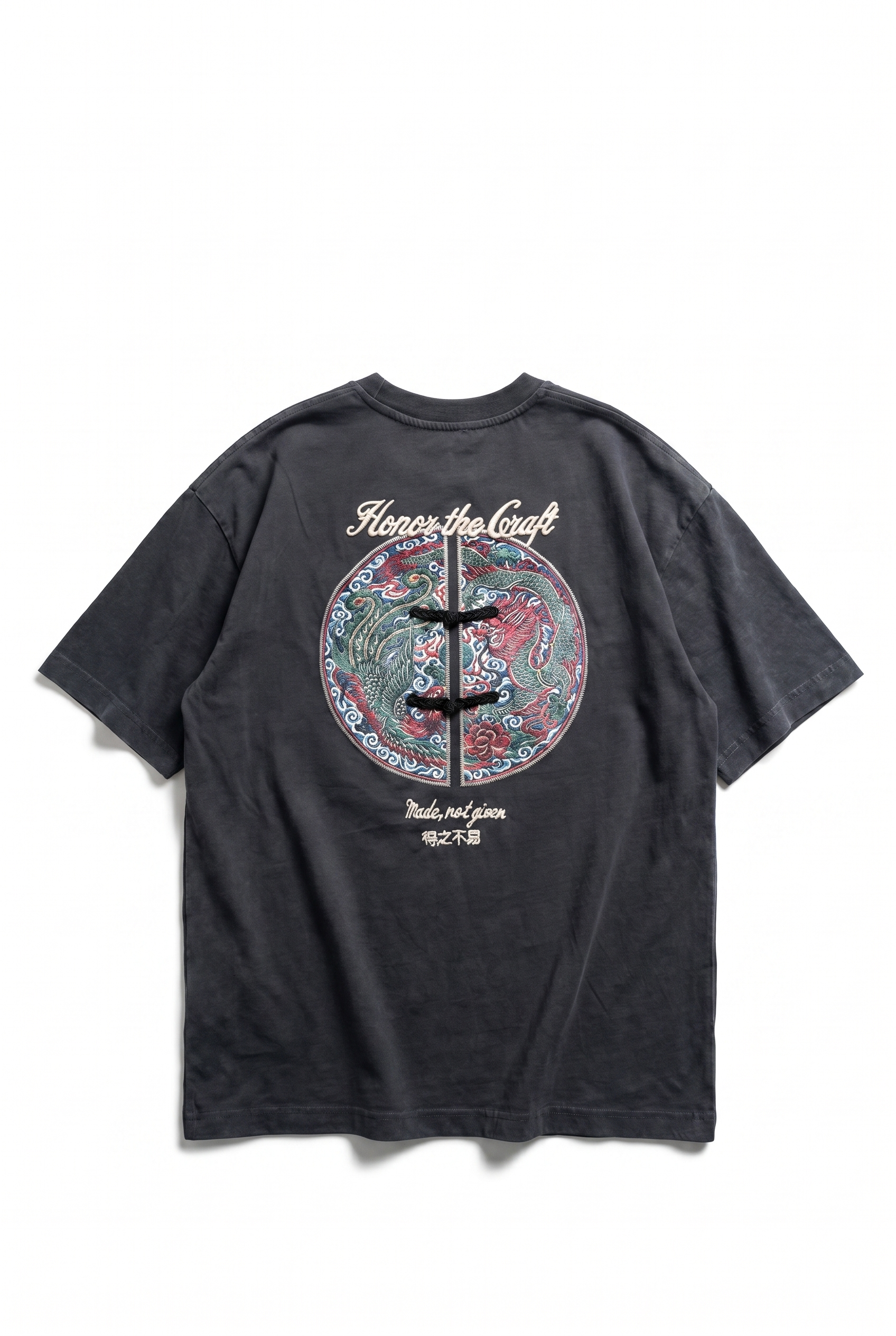 Erkek Craft Nakış Detaylı Oversize T-Shirt Füme