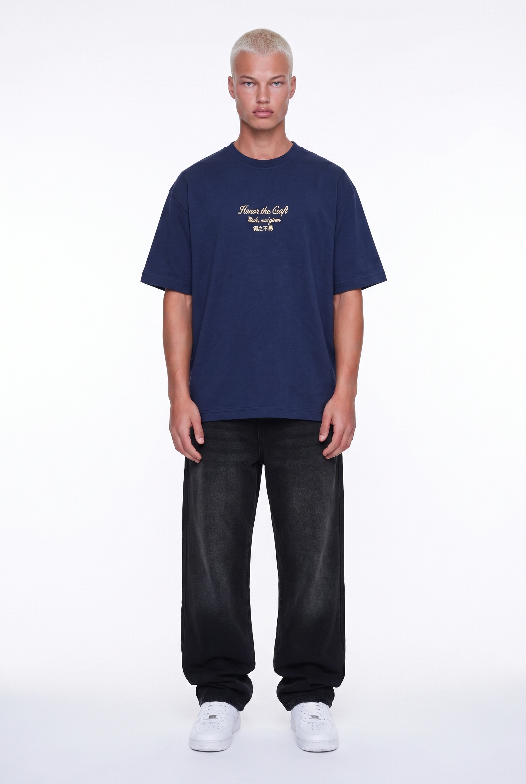 Erkek Craft Nakış Detaylı Oversize T-Shirt Lacivert