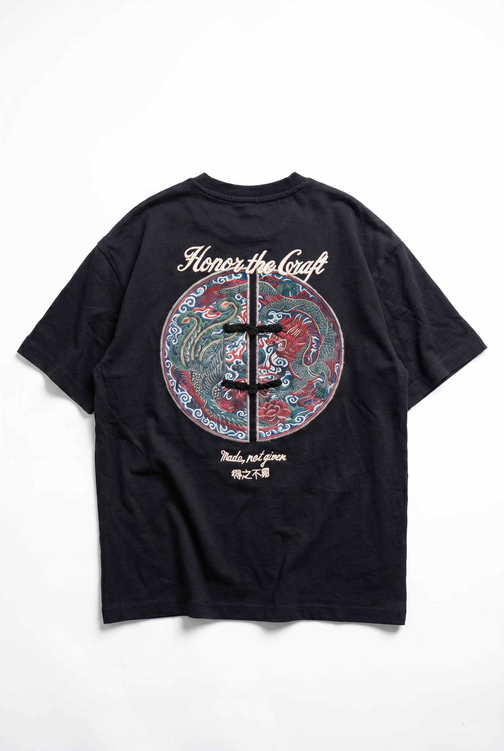 Erkek Craft Nakış Detaylı Oversize T-Shirt Siyah