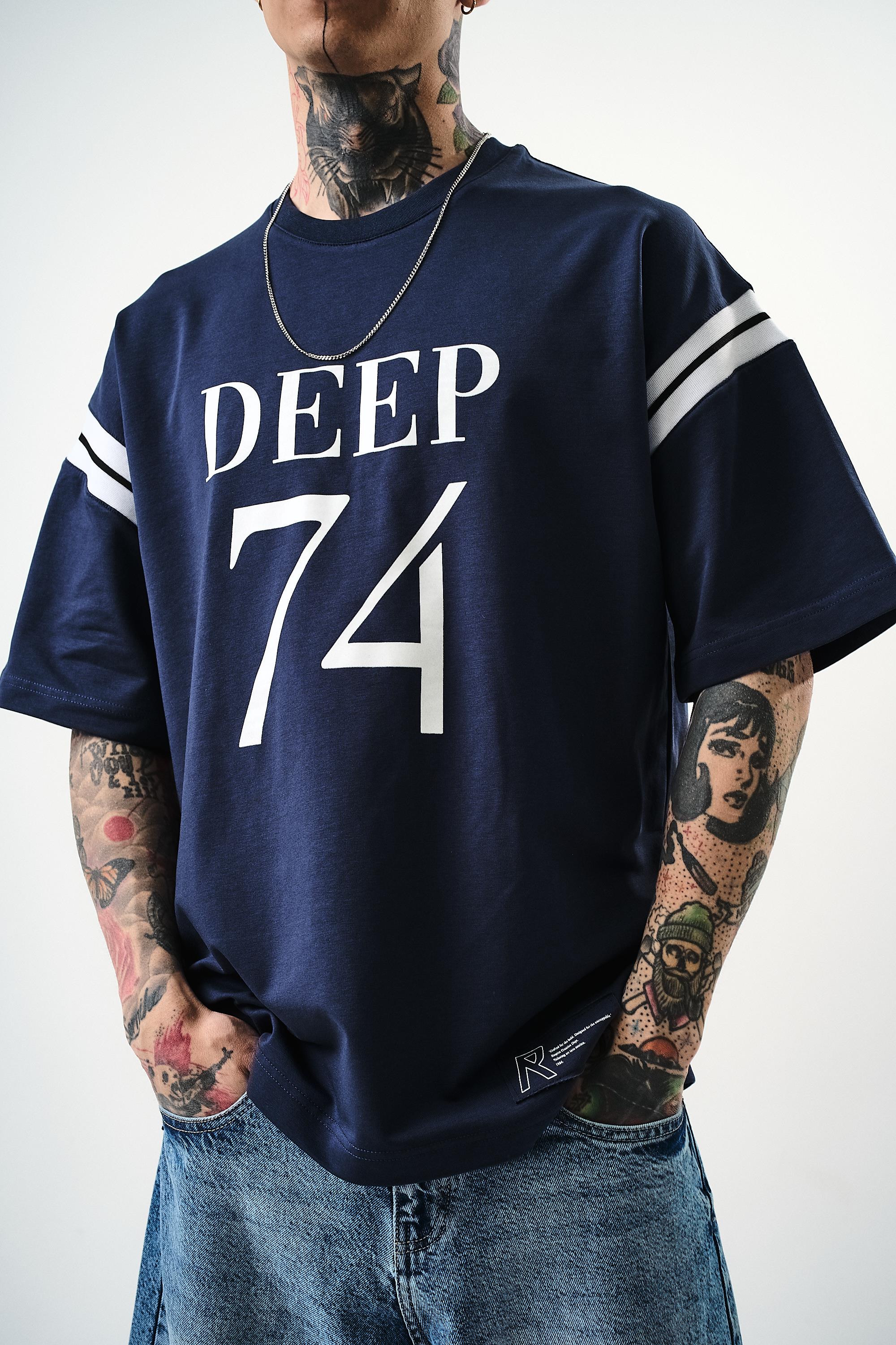 Erkek Deep 74 Baskılı Oversize T-Shirt İNdigo
