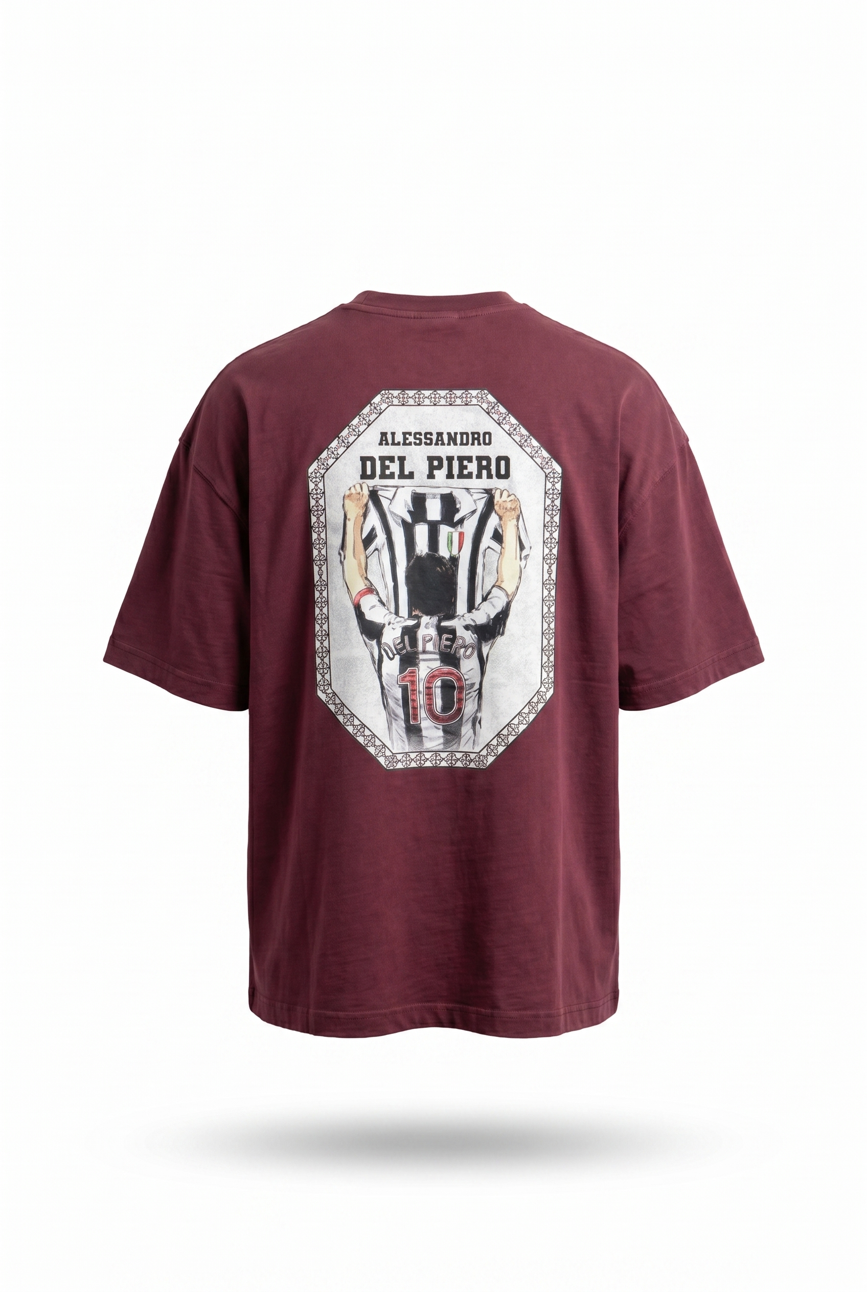 Erkek Del Piero Baskılı Oversize T-Shirt Bordo