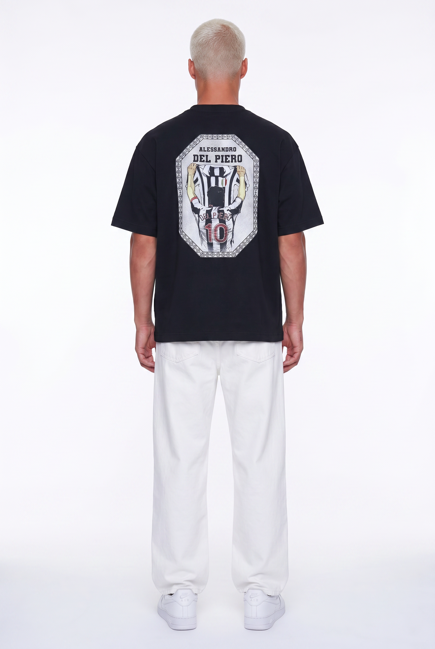 Erkek Del Piero Baskılı Oversize T-Shirt Siyah