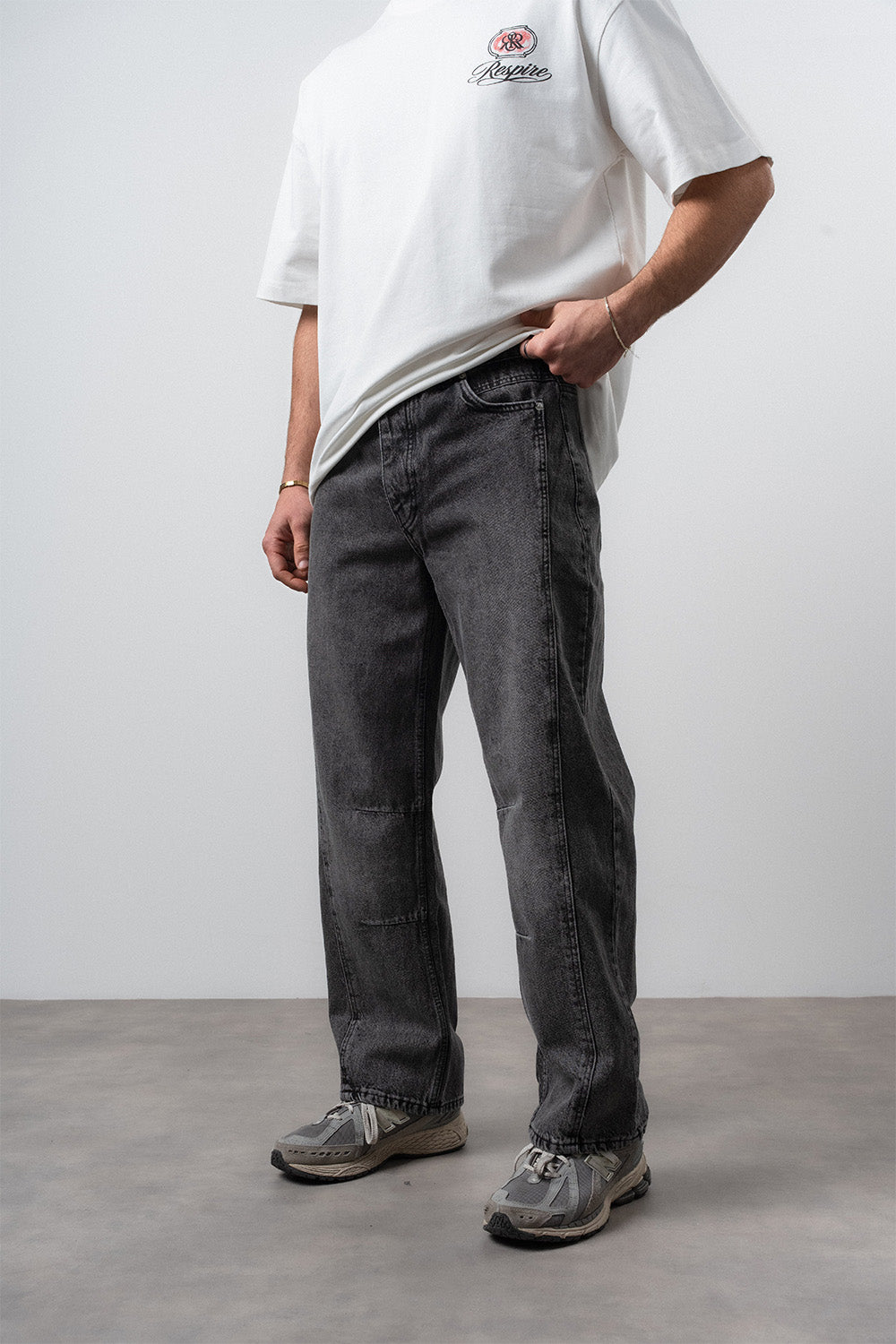 Respire-Erkek Dikiş Detaylı Baggy Jean Antrasit-Kot Pantolon-3-Milagron.com