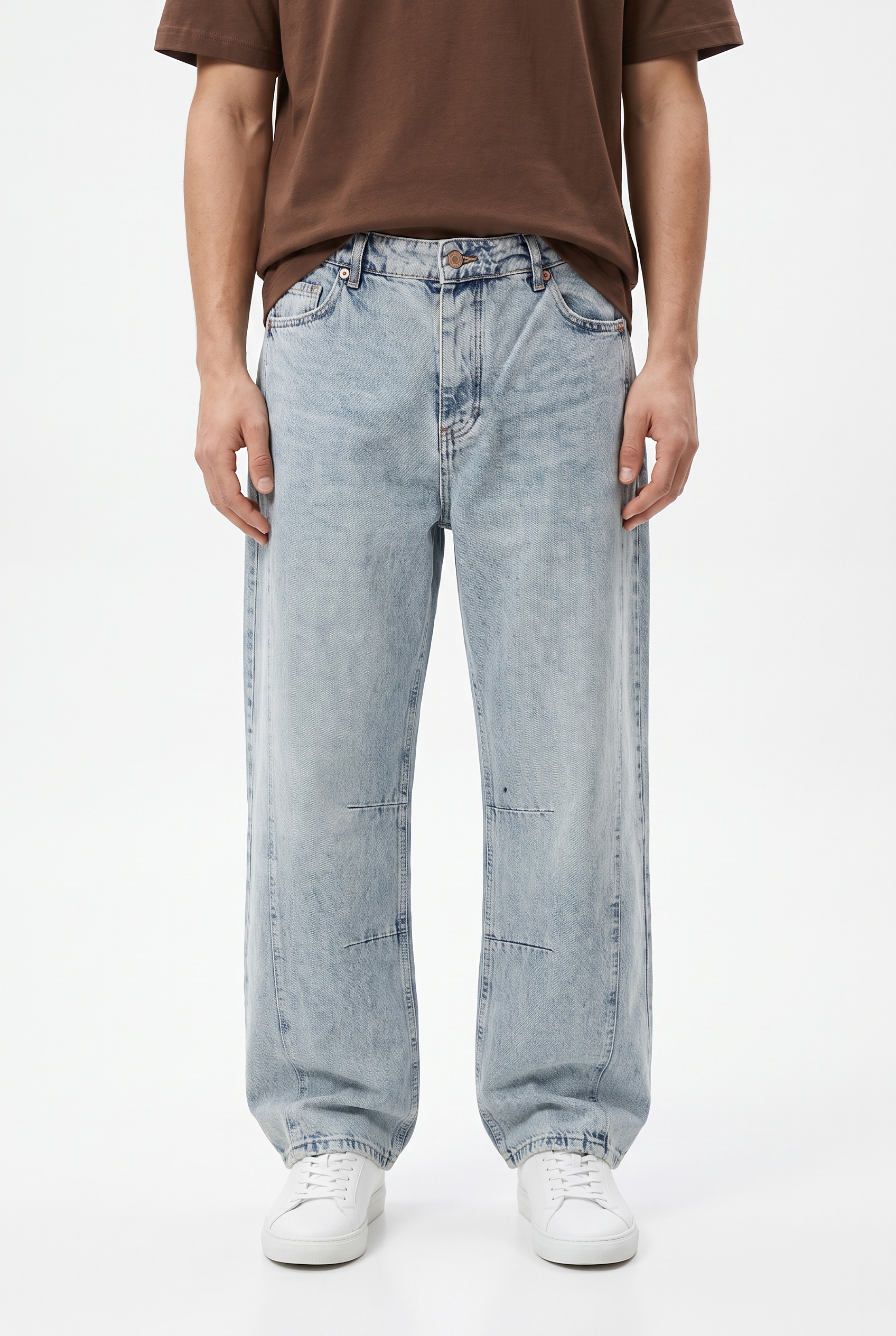 Erkek Dikiş Detaylı Baggy Jean Buz Mavi