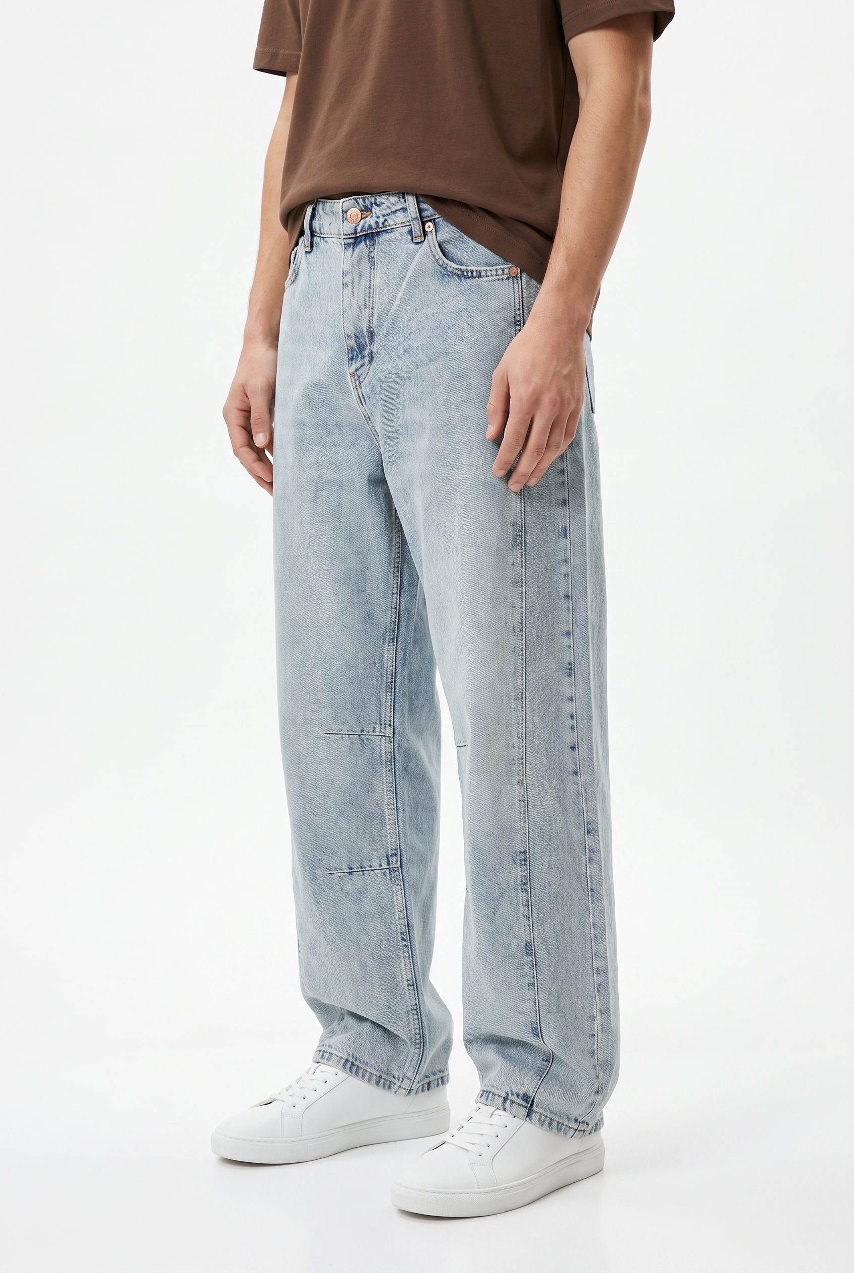 Erkek Dikiş Detaylı Baggy Jean Buz Mavi