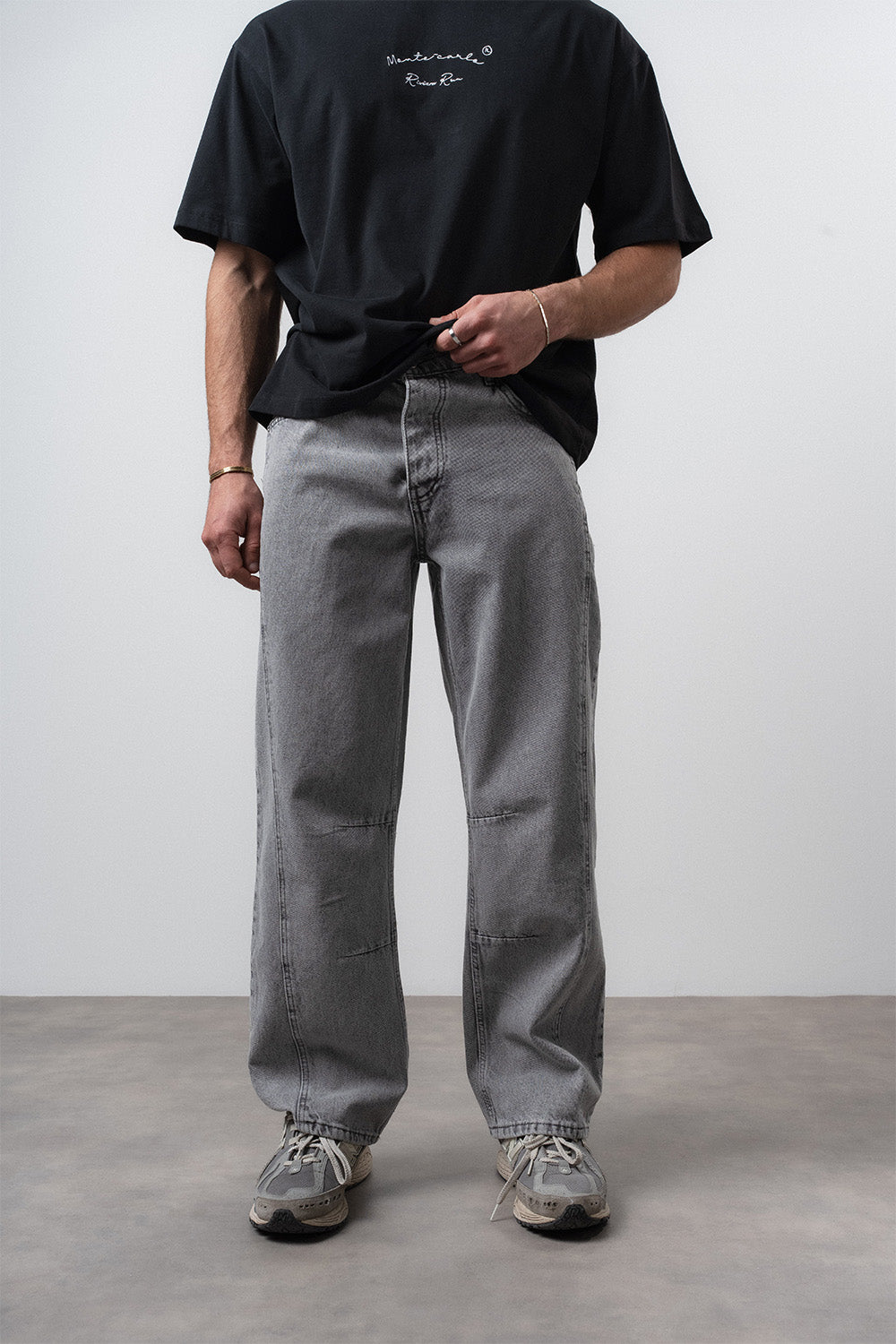 Respire-Erkek Dikiş Detaylı Baggy Jean Gri-Kot Pantolon-1-Milagron.com