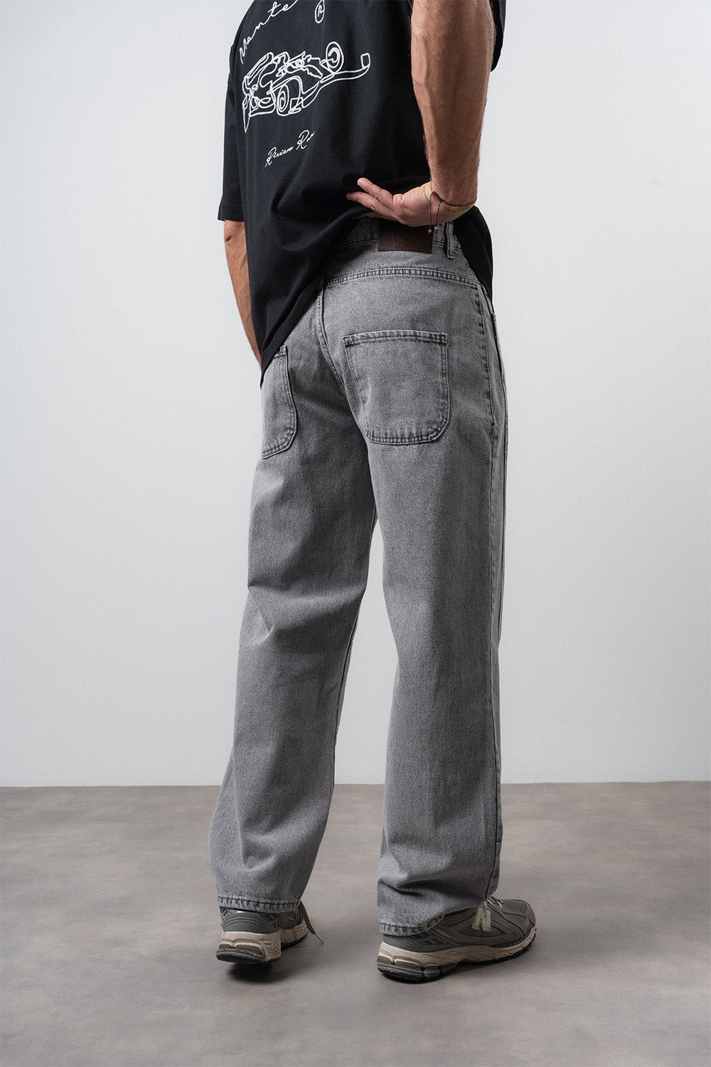 Respire-Erkek Dikiş Detaylı Baggy Jean Gri-Kot Pantolon-4-Milagron.com