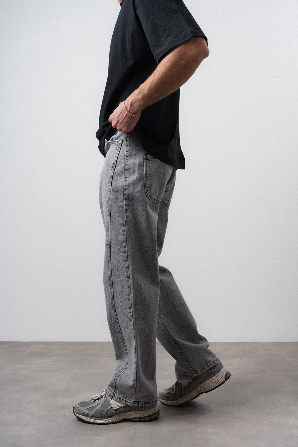 Respire-Erkek Dikiş Detaylı Baggy Jean Gri-Kot Pantolon-5-Milagron.com