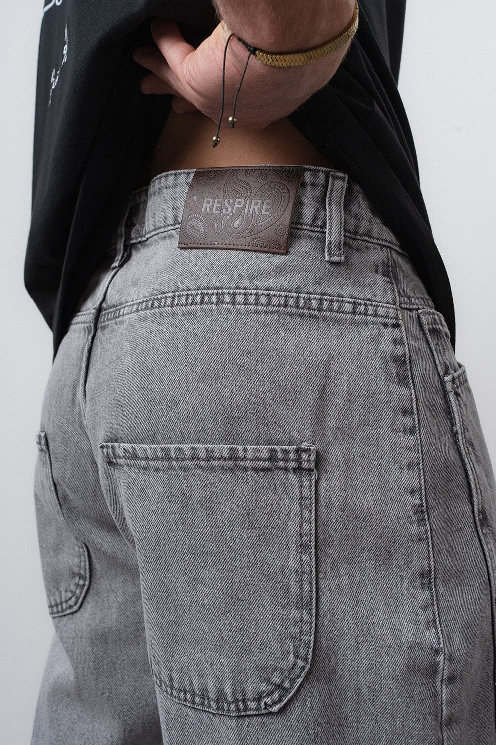 Respire-Erkek Dikiş Detaylı Baggy Jean Gri-Kot Pantolon-6-Milagron.com