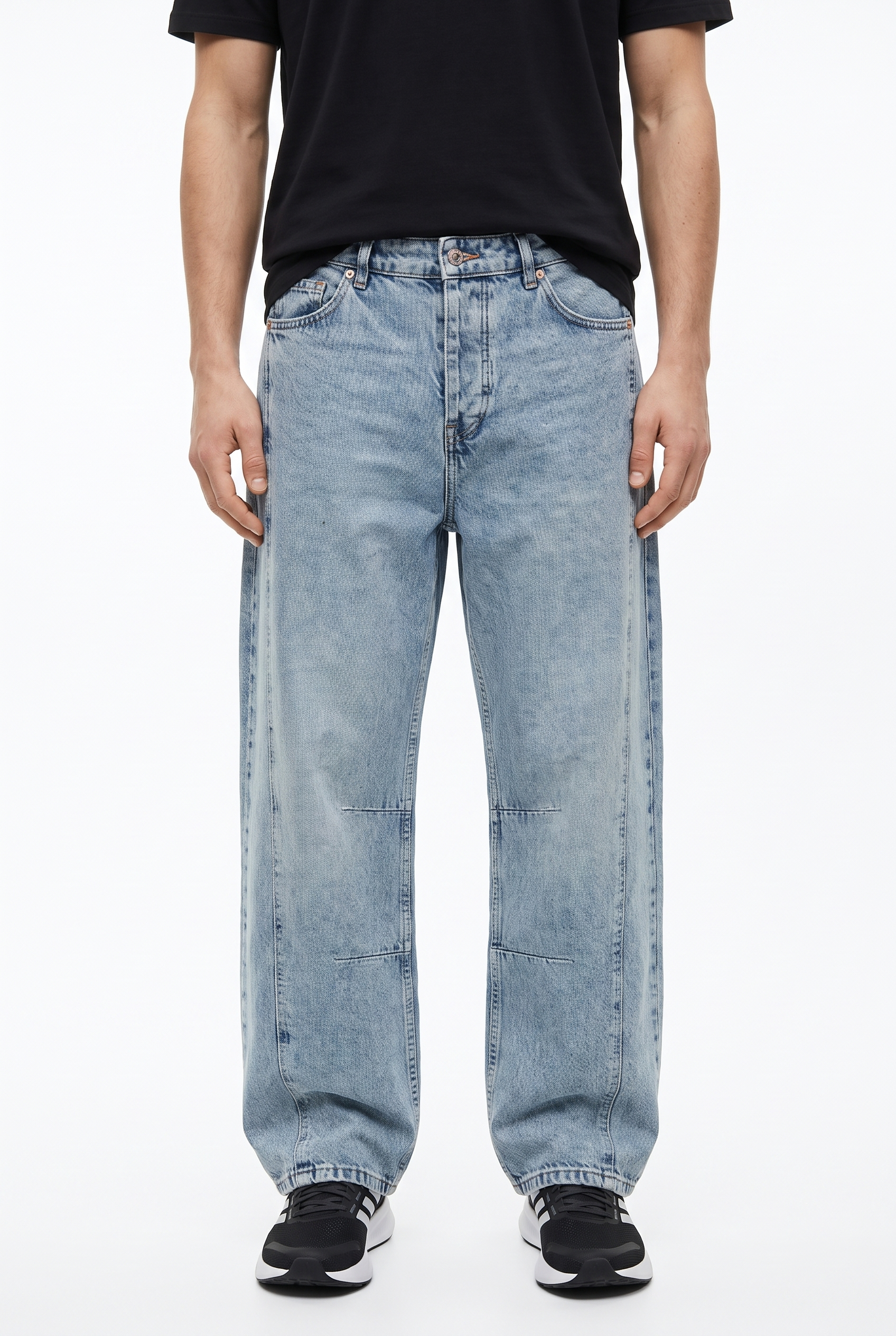 Erkek Dikiş Detaylı Baggy Jean Mavi