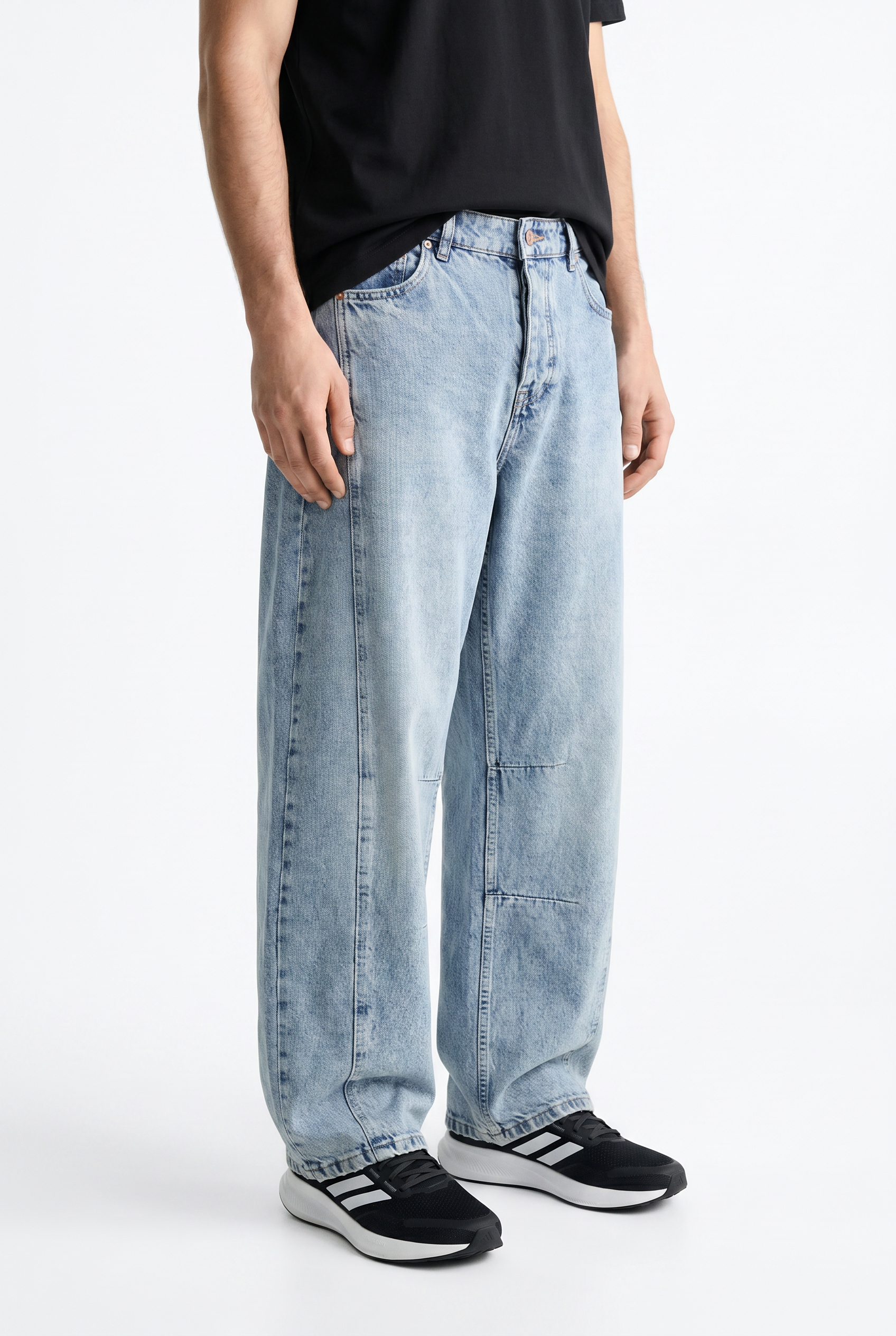 Erkek Dikiş Detaylı Baggy Jean Mavi