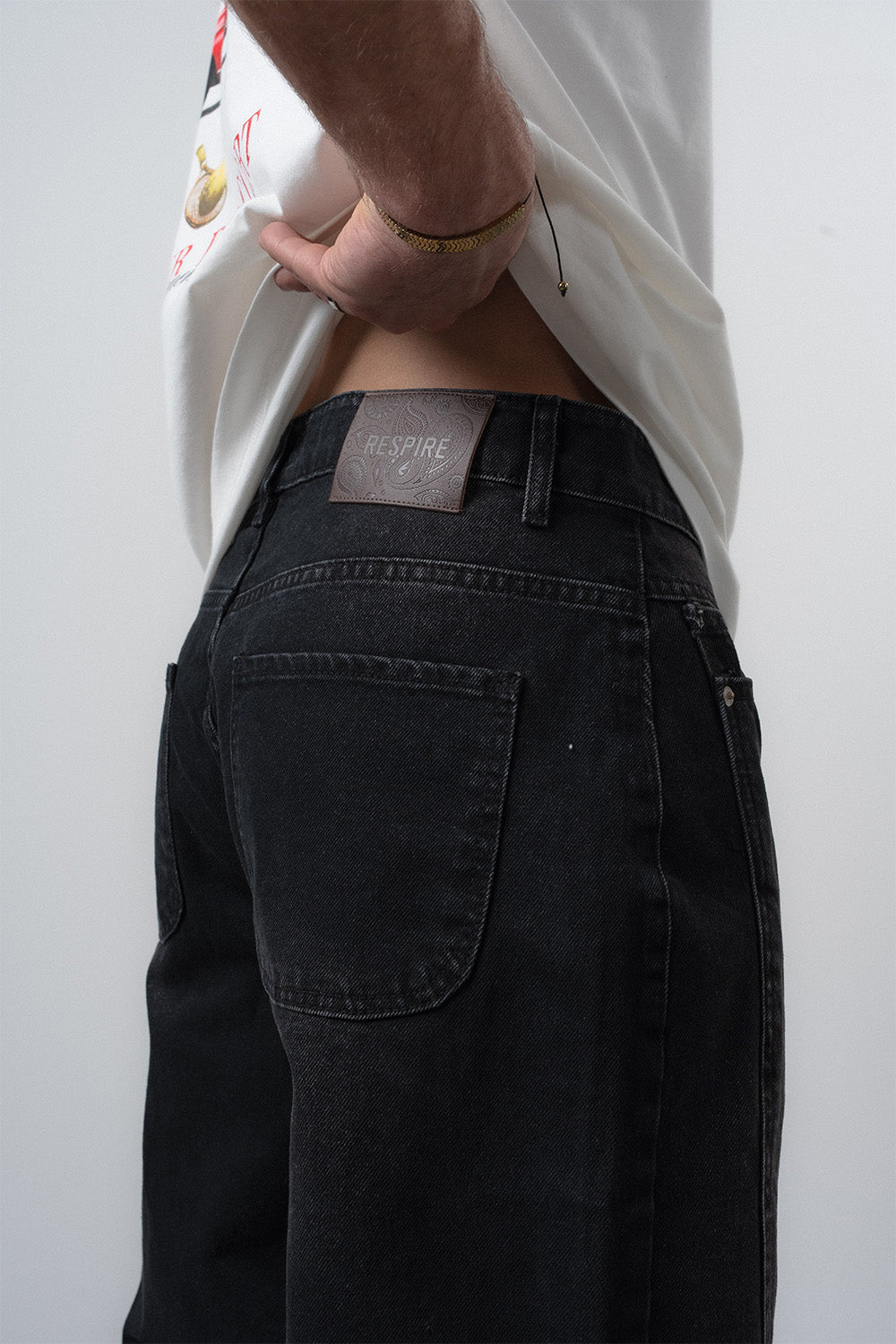 Respire-Erkek Dikiş Detaylı Baggy Jean Siyah-Kot Pantolon-3-Milagron.com