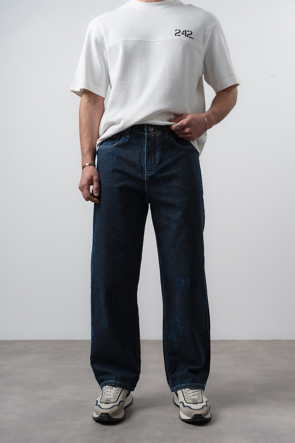 Respire-Erkek Efektli Baggy Jean Lacivert-Kot Pantolon-1-Milagron.com