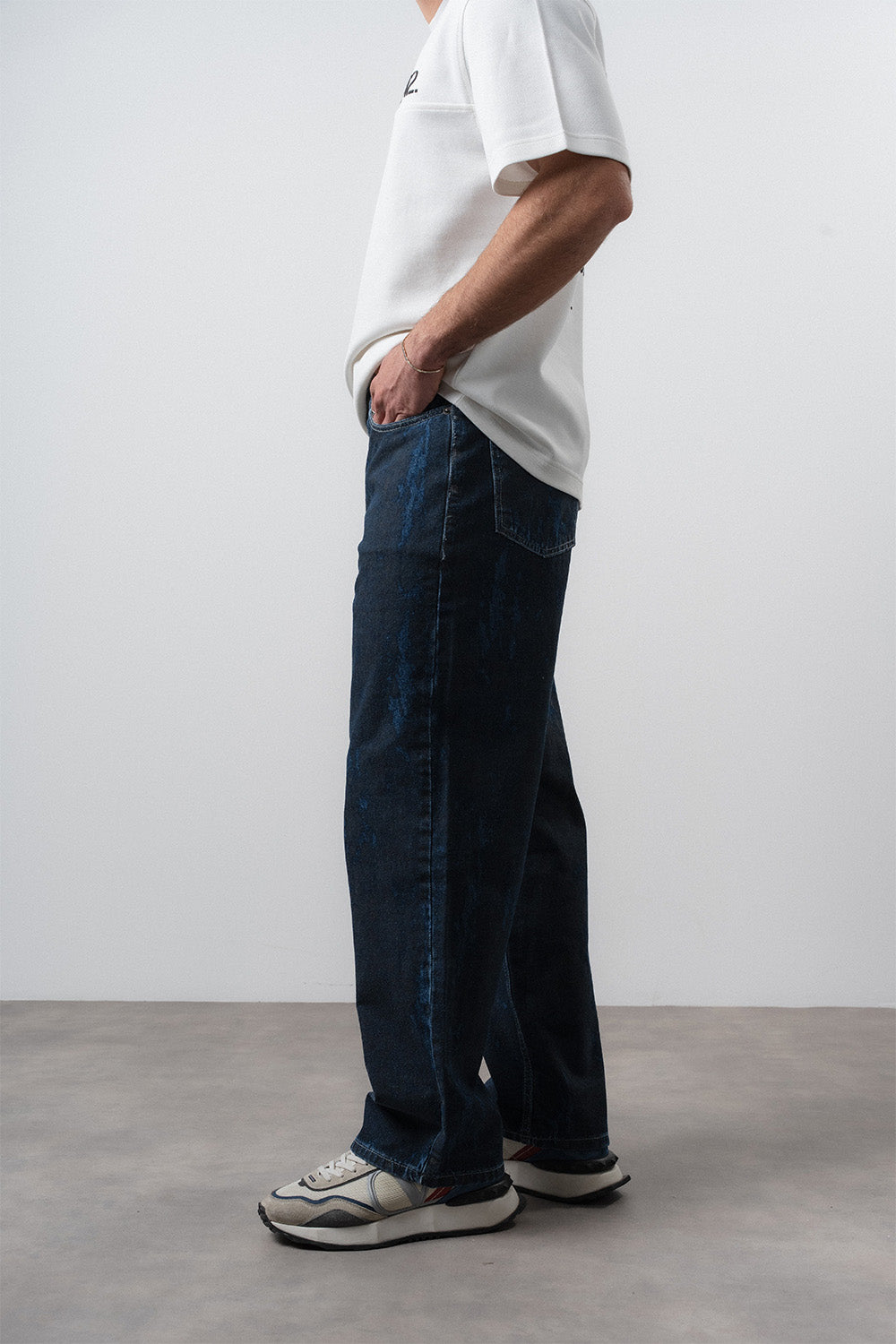 Respire-Erkek Efektli Baggy Jean Lacivert-Kot Pantolon-3-Milagron.com