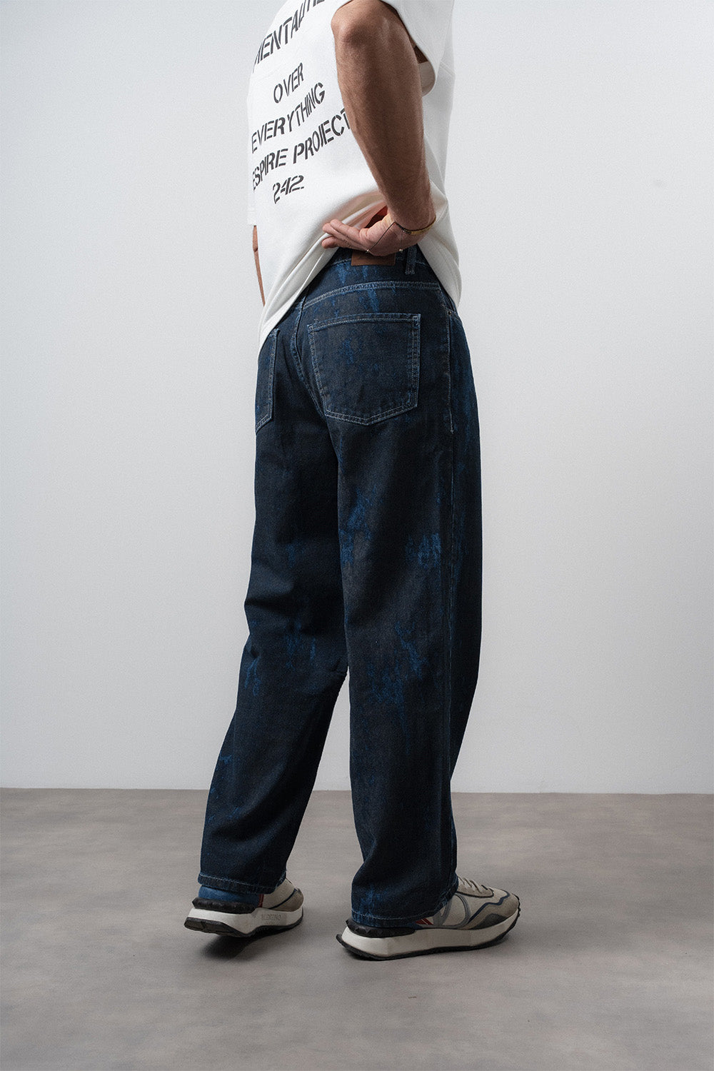 Respire-Erkek Efektli Baggy Jean Lacivert-Kot Pantolon-4-Milagron.com