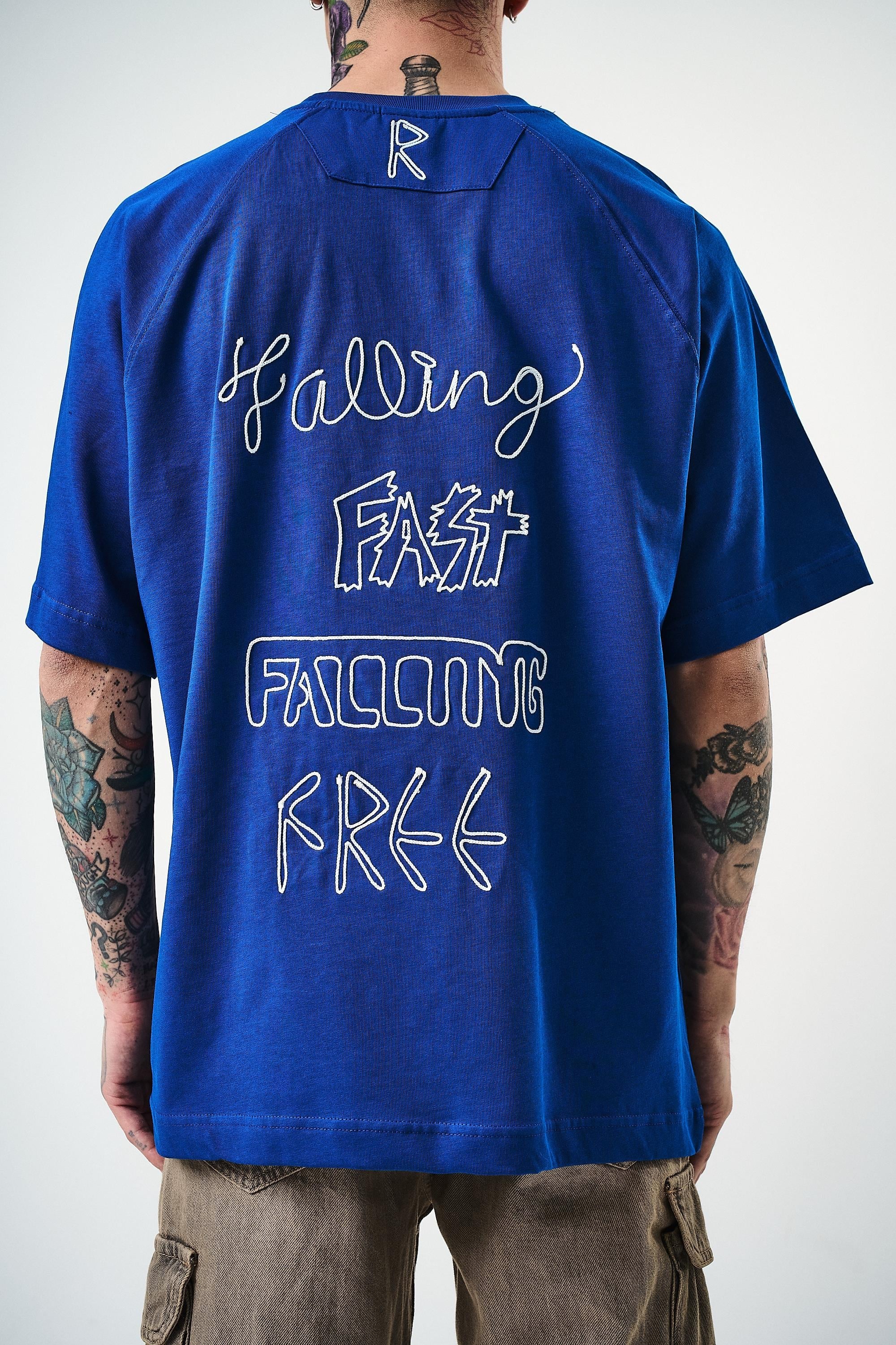 Erkek Fast Nakışlı Oversize T-Shirt Saks