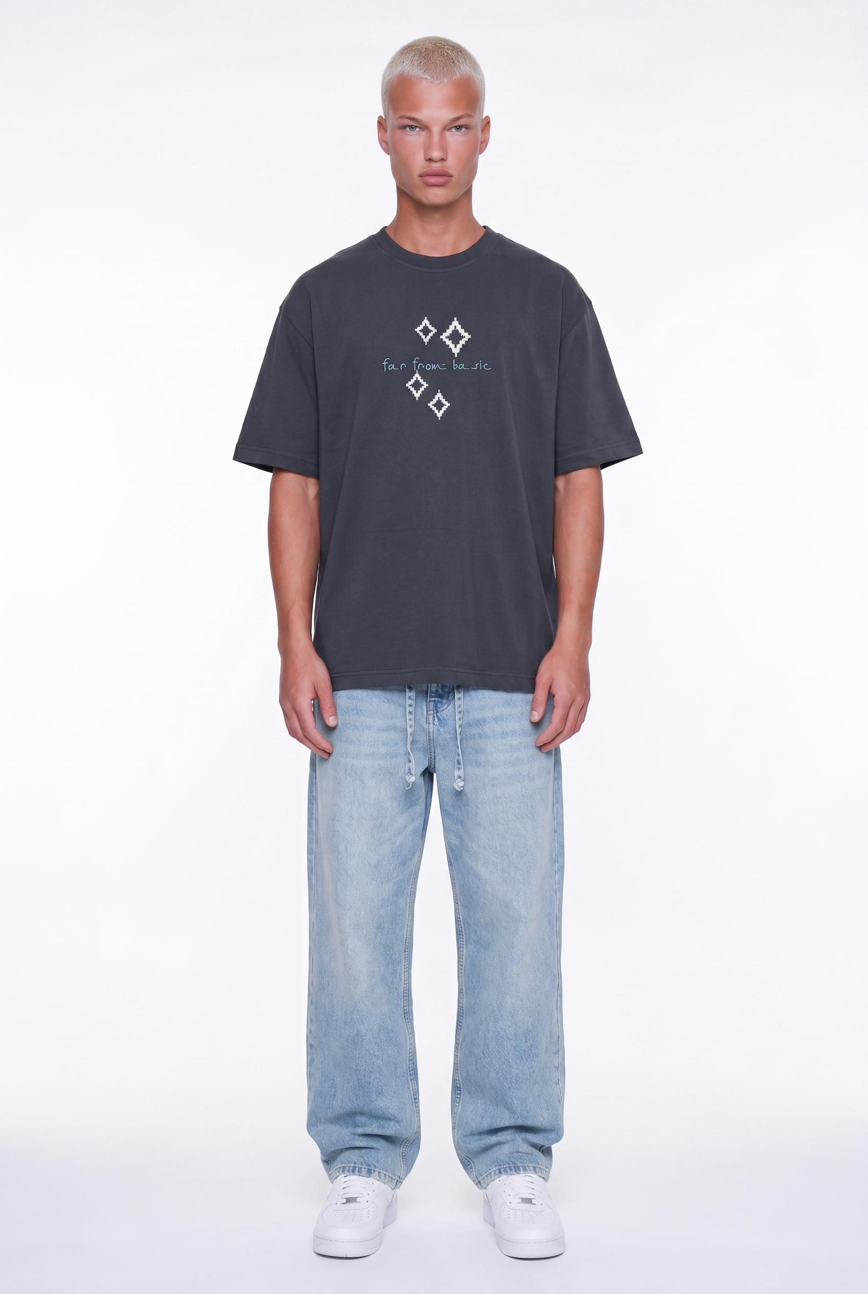 Erkek Ffb Nakış Detaylı Oversize T-Shirt Füme