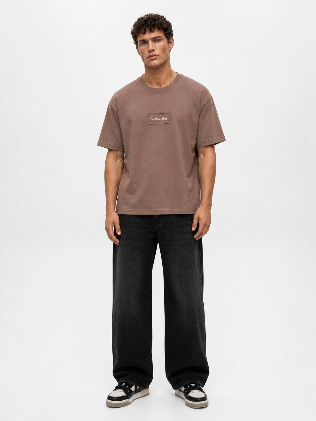 Erkek Ffb Nakışlı Oversize T-Shirt Kahve