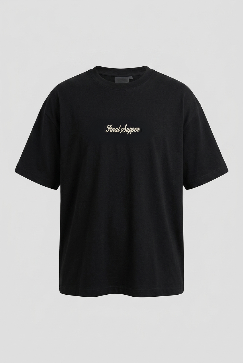 Erkek Final Supper Nakışlı Oversize T-Shirt Siyah