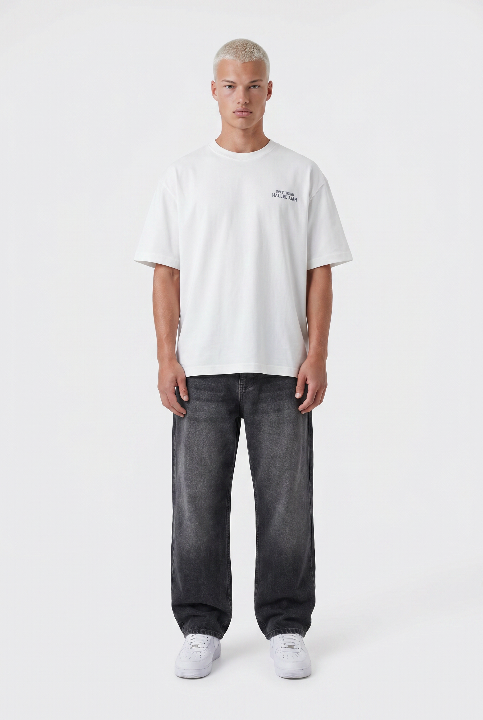 Erkek Hallelujah Baskılı Oversize T-Shirt Ekru