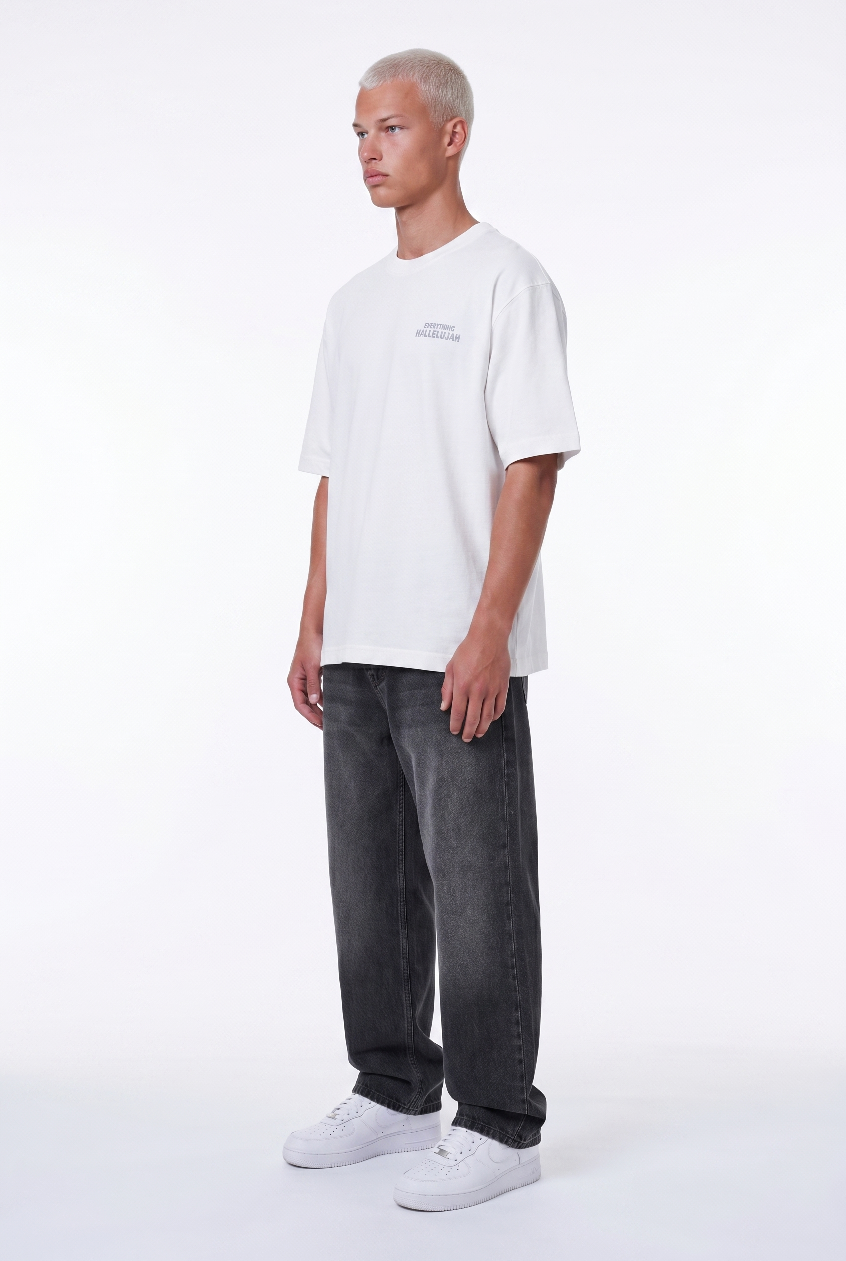 Erkek Hallelujah Baskılı Oversize T-Shirt Ekru