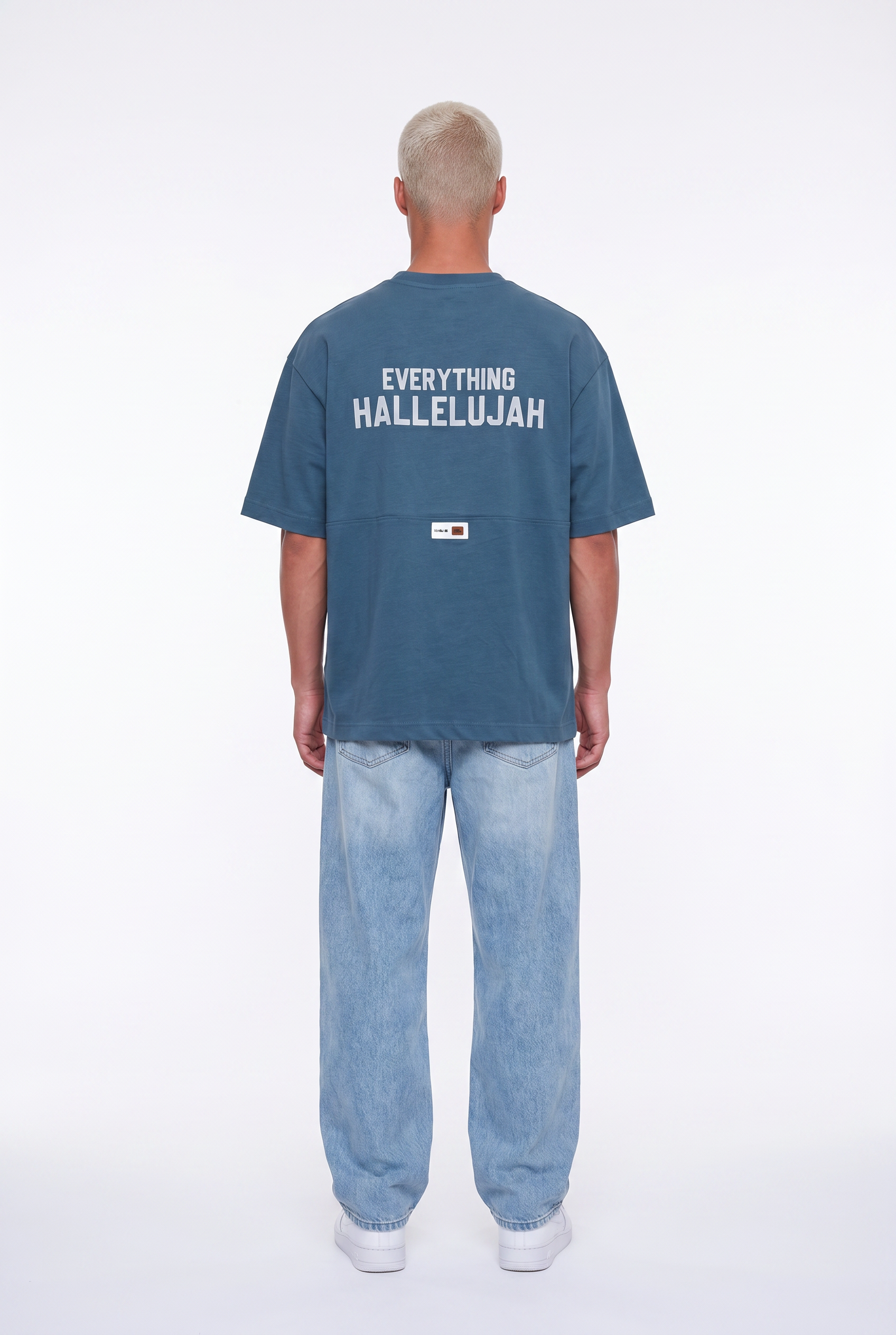 Erkek Hallelujah Baskılı Oversize T-Shirt Petrol