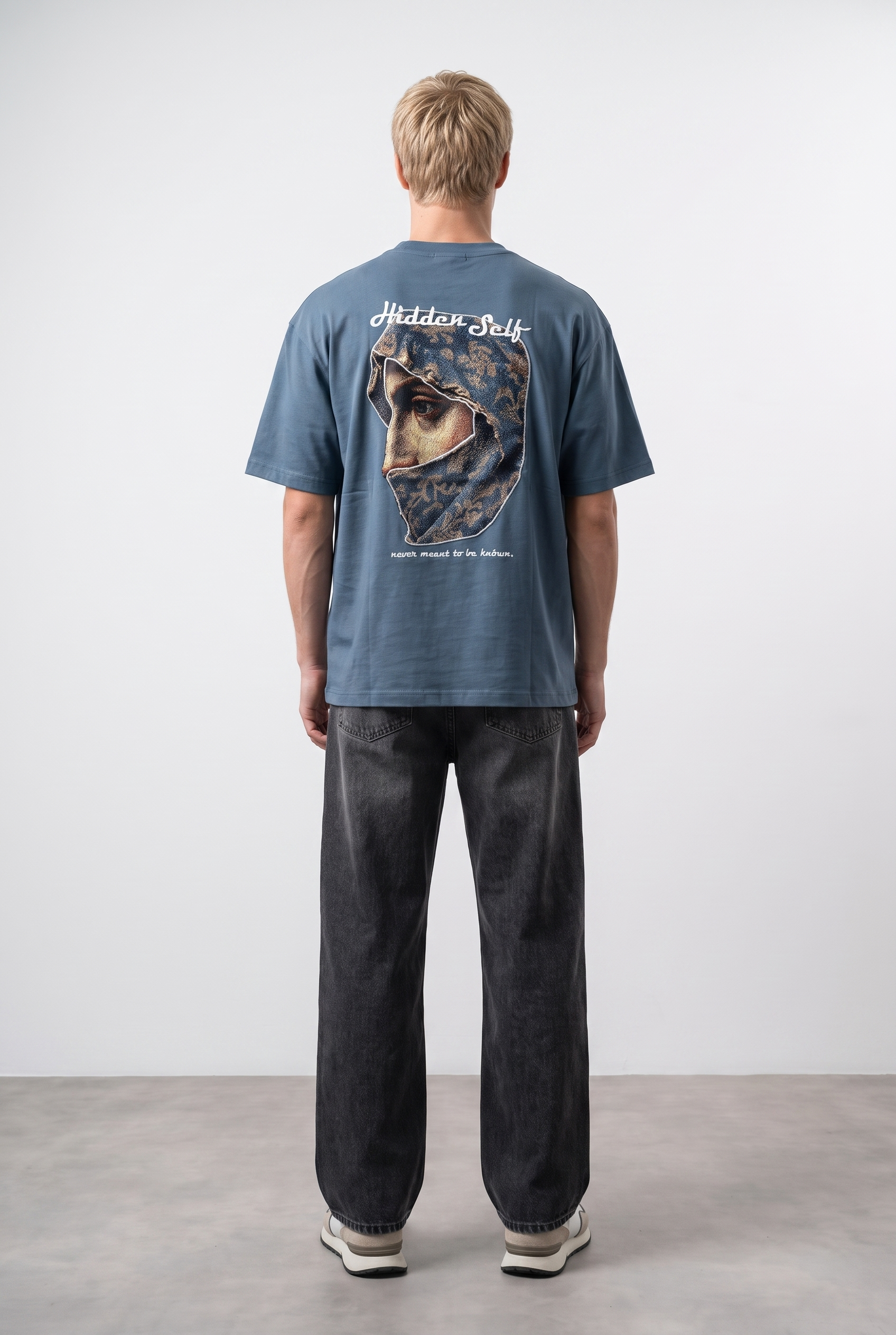 Erkek Hidden Self Baskılı Oversize T-Shirt Petrol