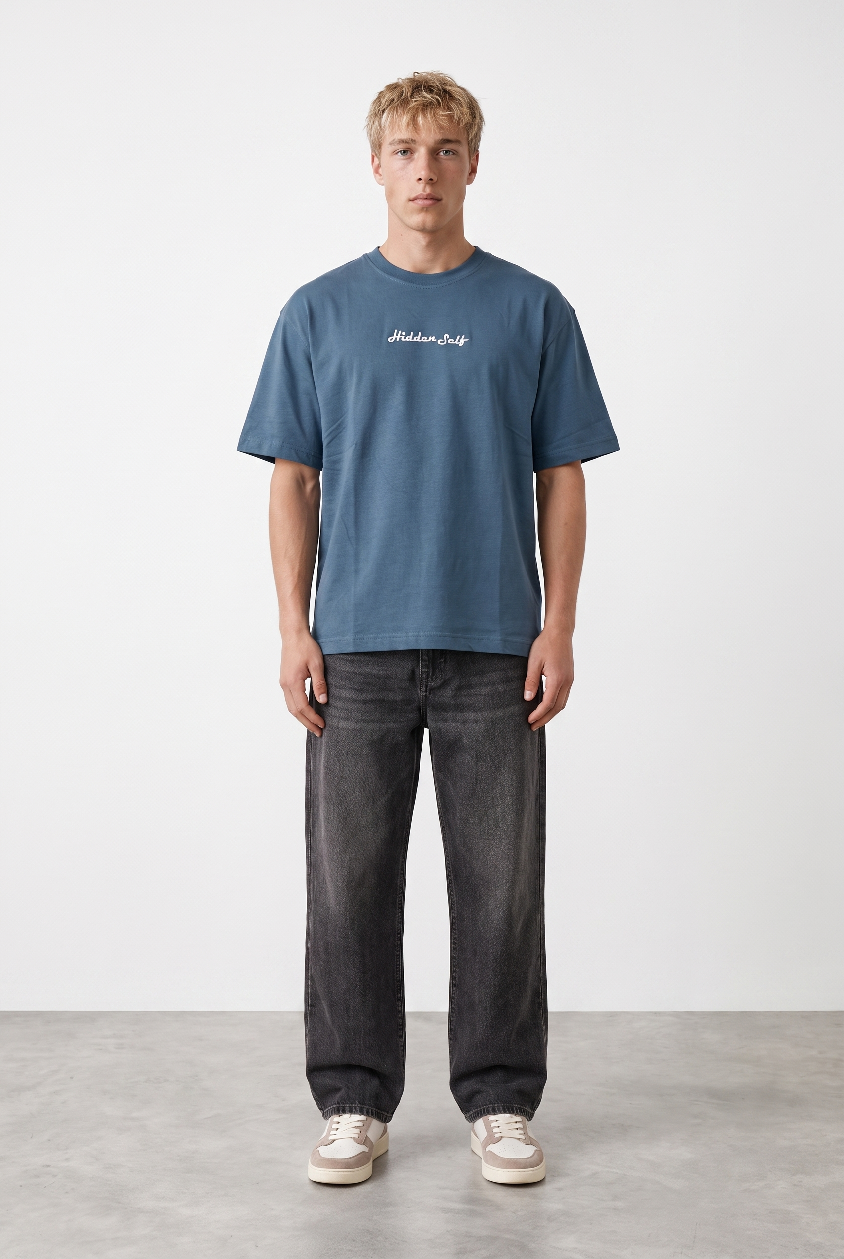 Erkek Hidden Self Baskılı Oversize T-Shirt Petrol