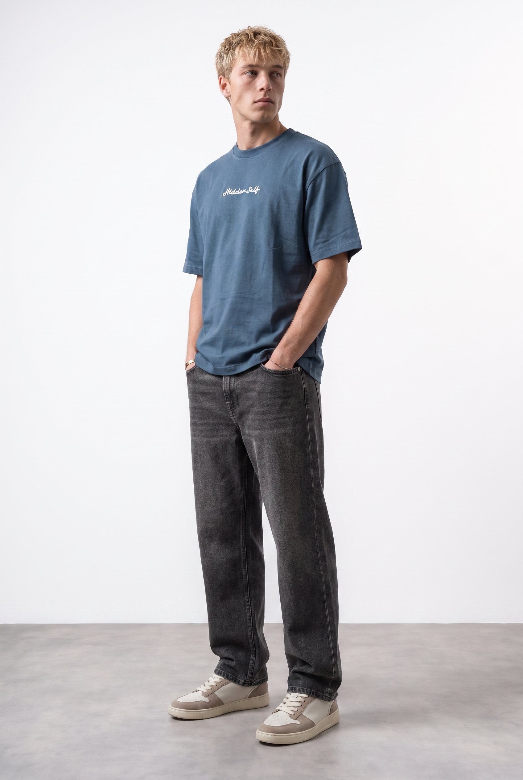Erkek Hidden Self Baskılı Oversize T-Shirt Petrol