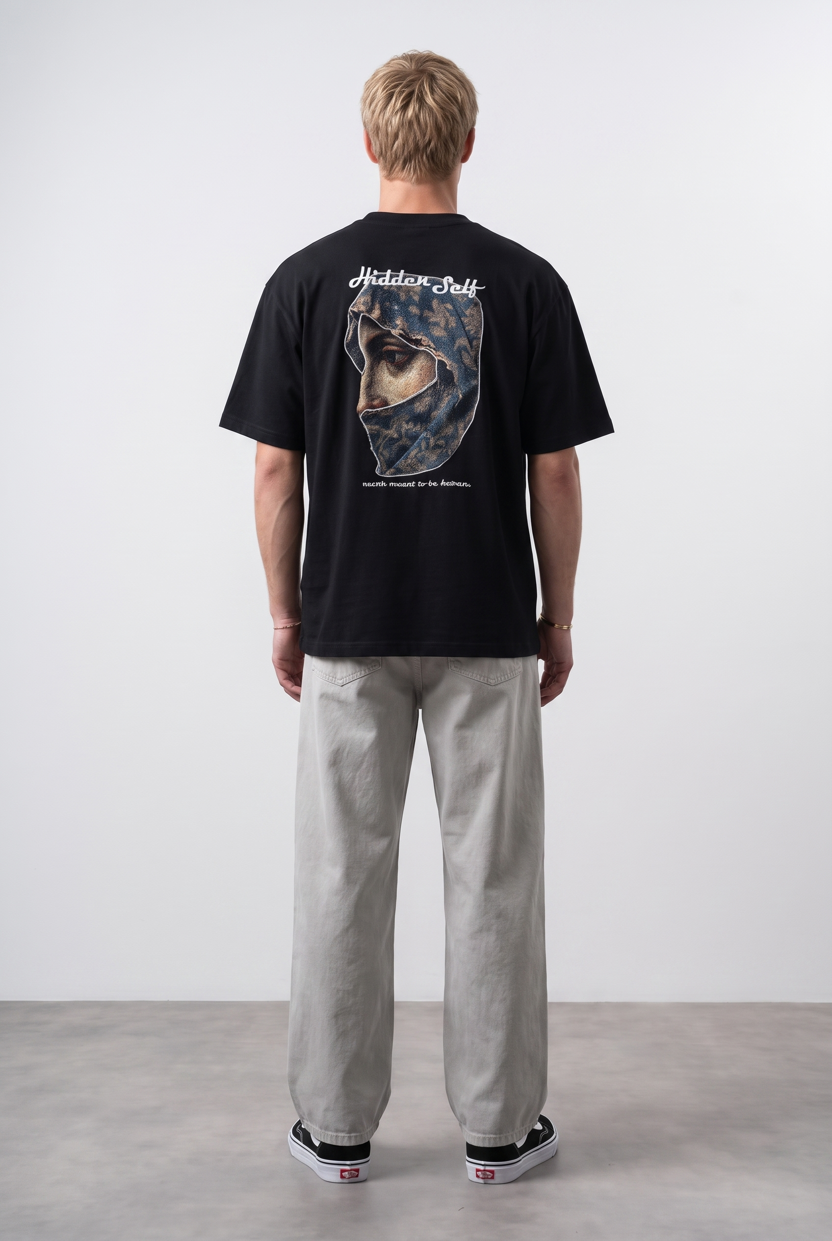 Erkek Hidden Self Baskılı Oversize T-Shirt Siyah
