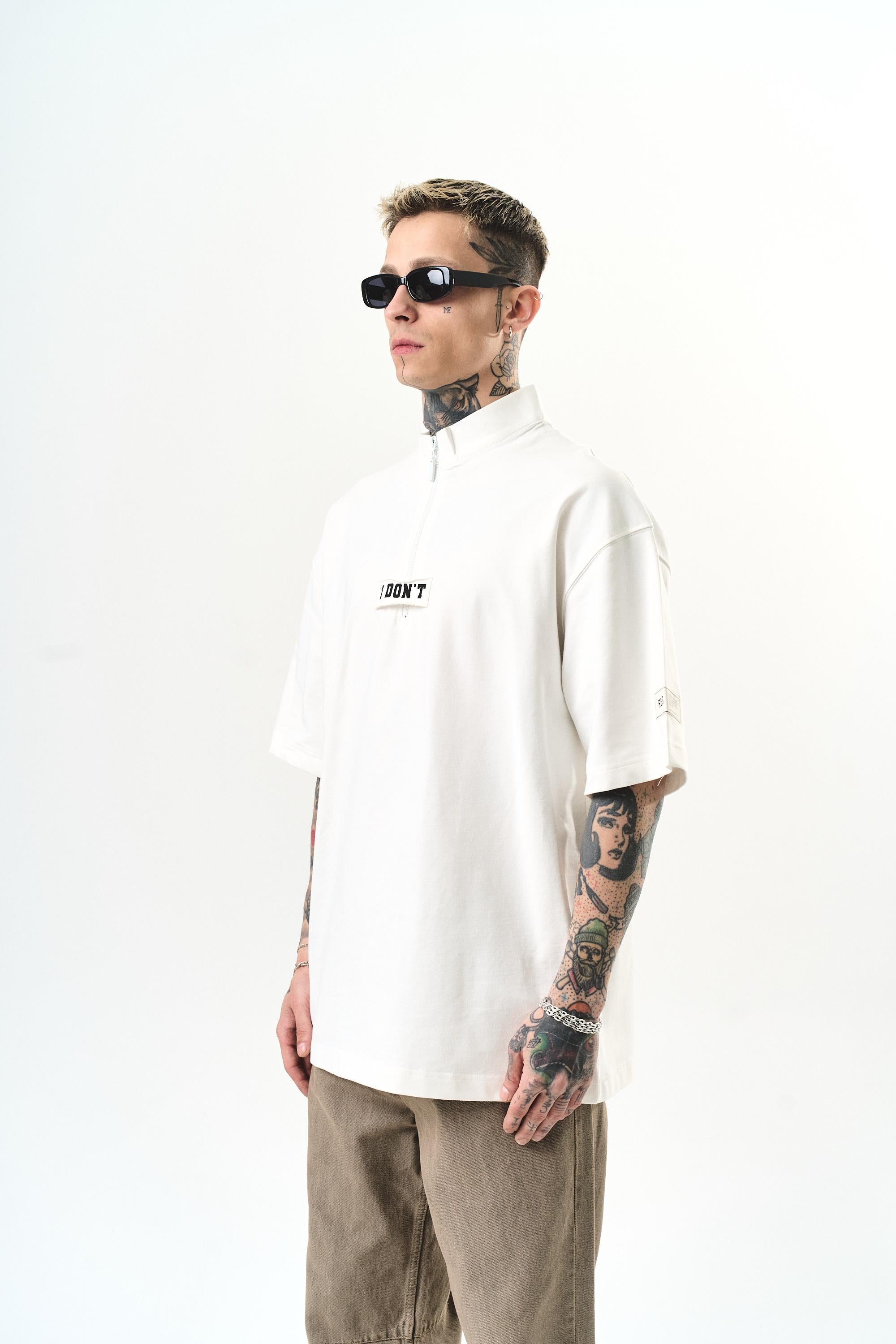 Erkek I Don'T Nakışlı Oversize T-Shirt Ekru