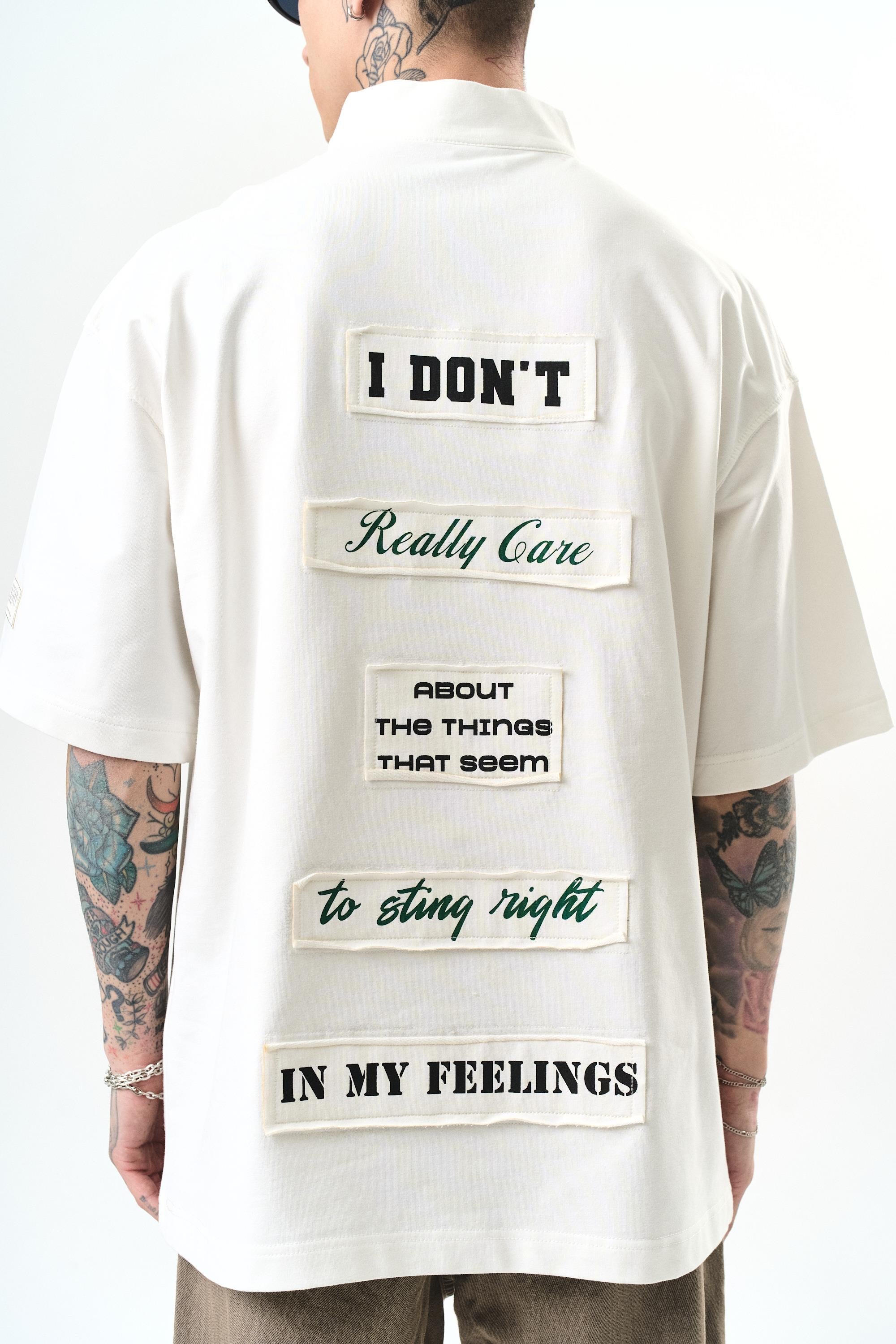 Erkek I Don'T Nakışlı Oversize T-Shirt Ekru