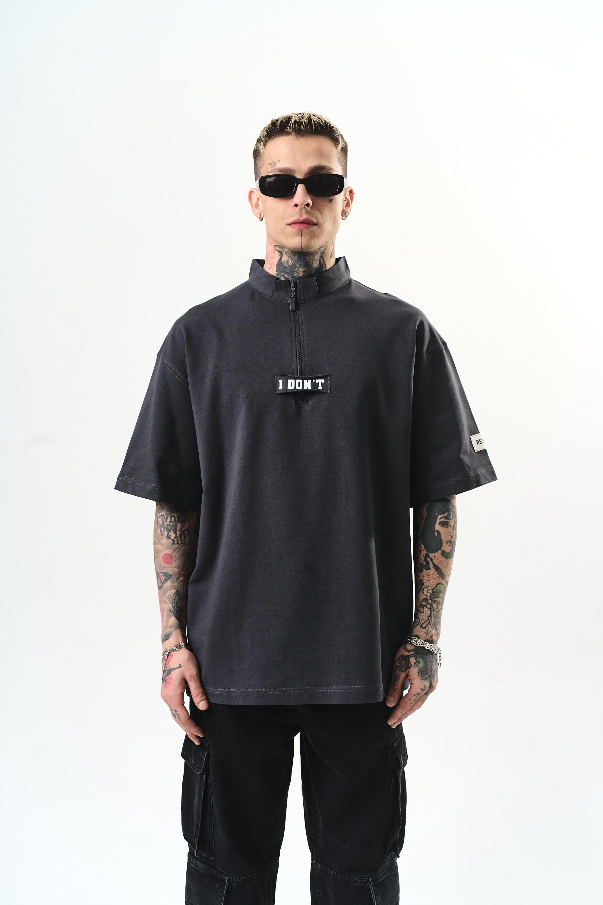 Erkek I Don'T Nakışlı Oversize T-Shirt Füme