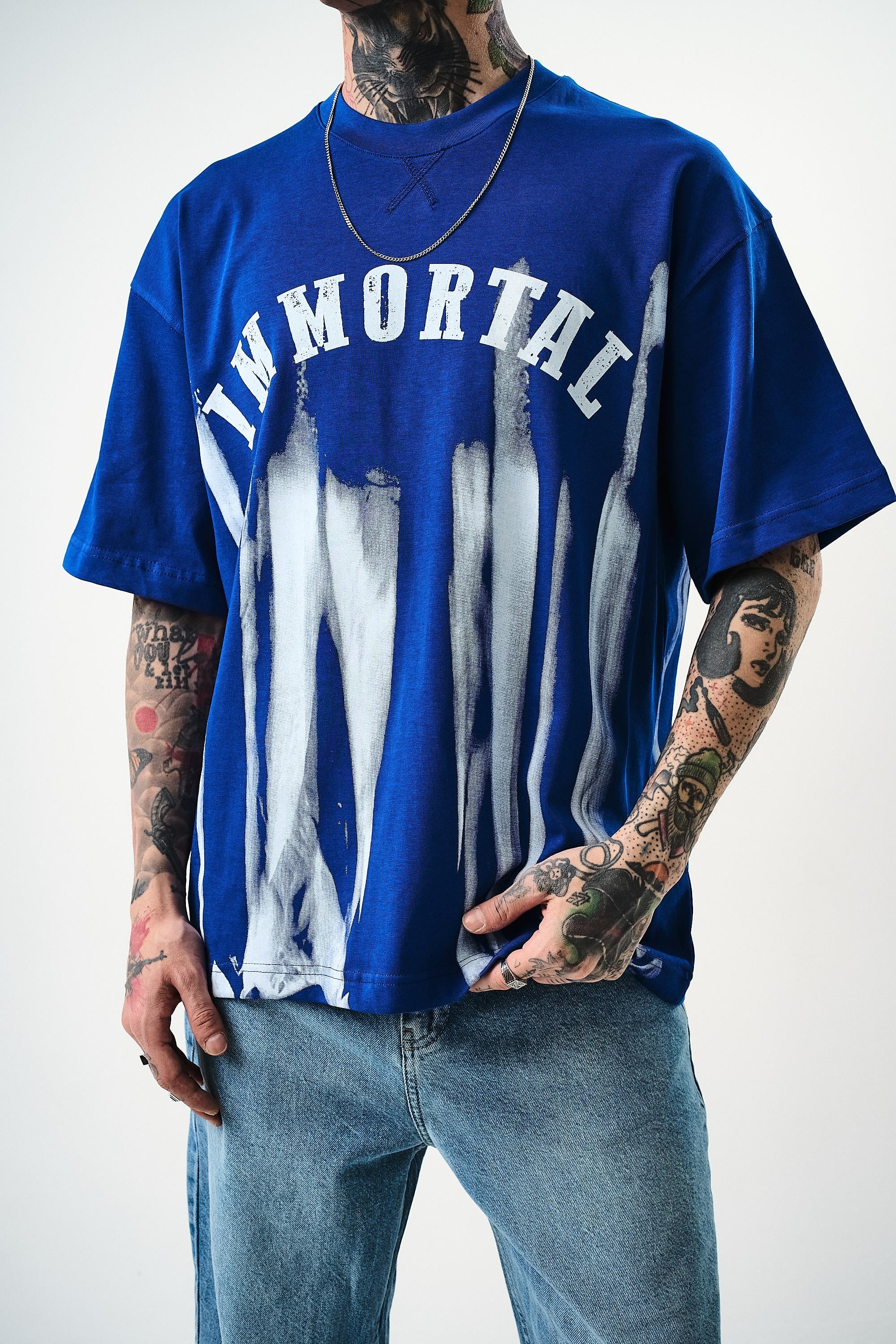 Erkek İMmortal Baskılı Oversize T-Shirt Saks