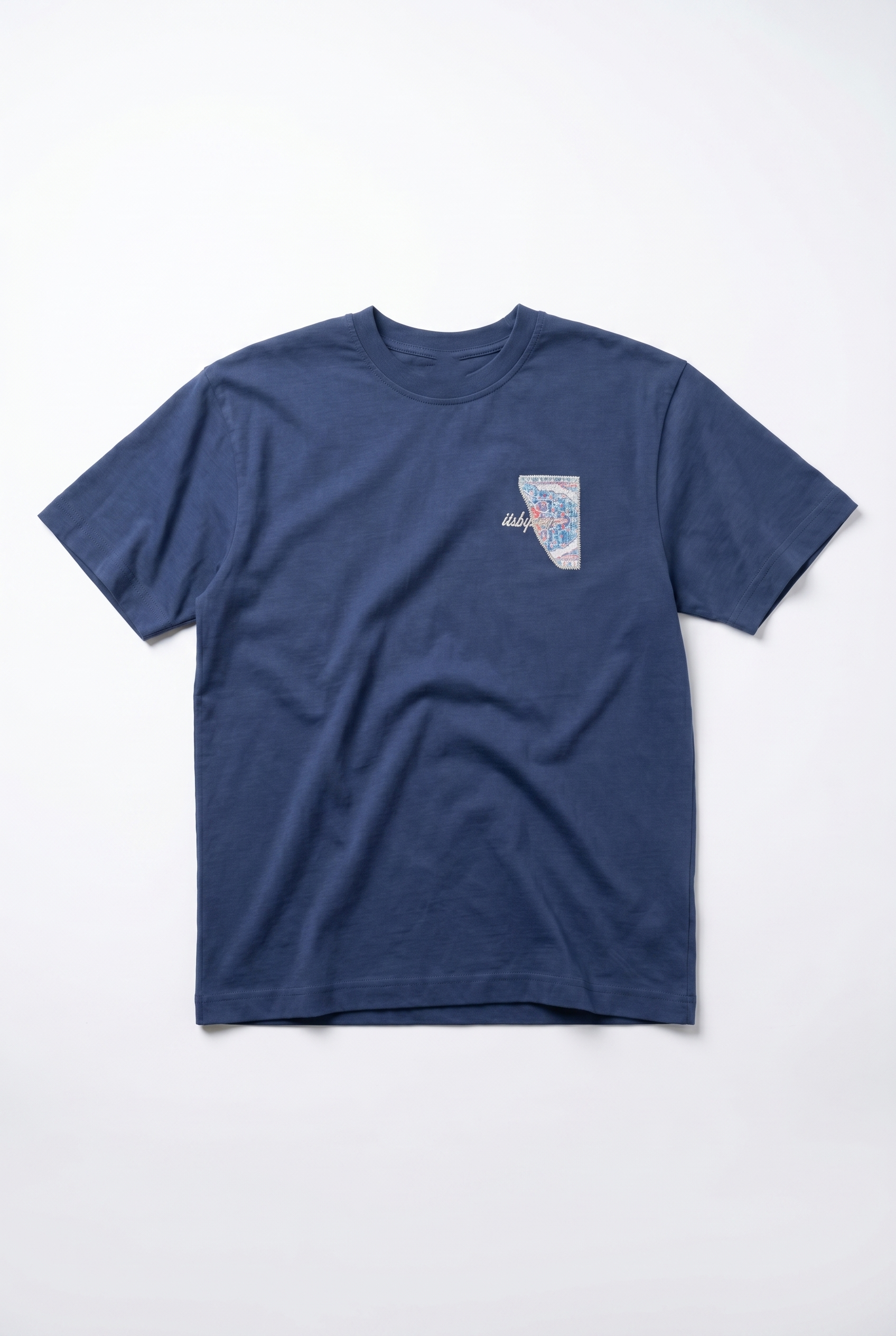Erkek Itsbyzey Nakış Detaylı Oversize T-Shirt Lacivert