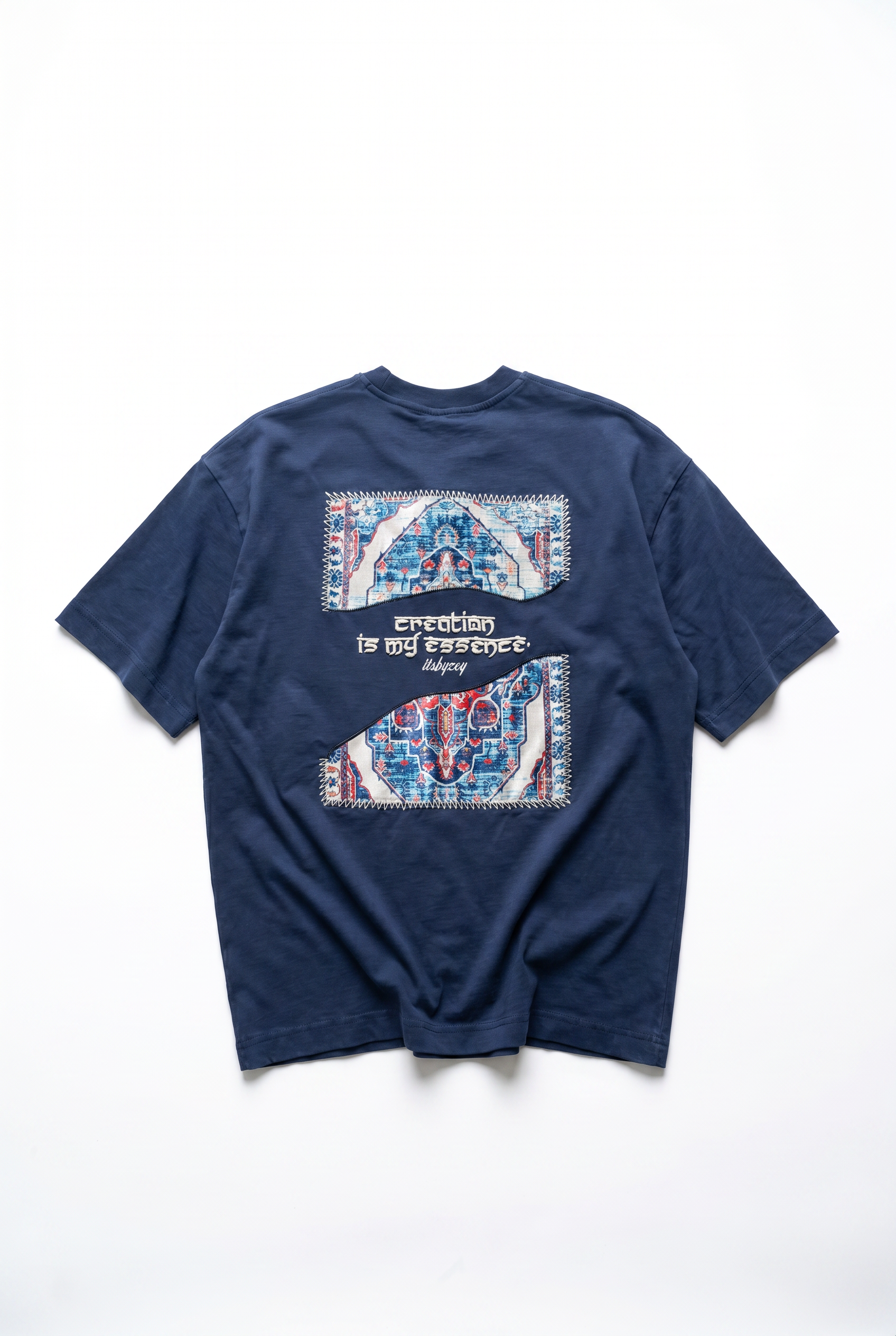 Erkek Itsbyzey Nakış Detaylı Oversize T-Shirt Lacivert