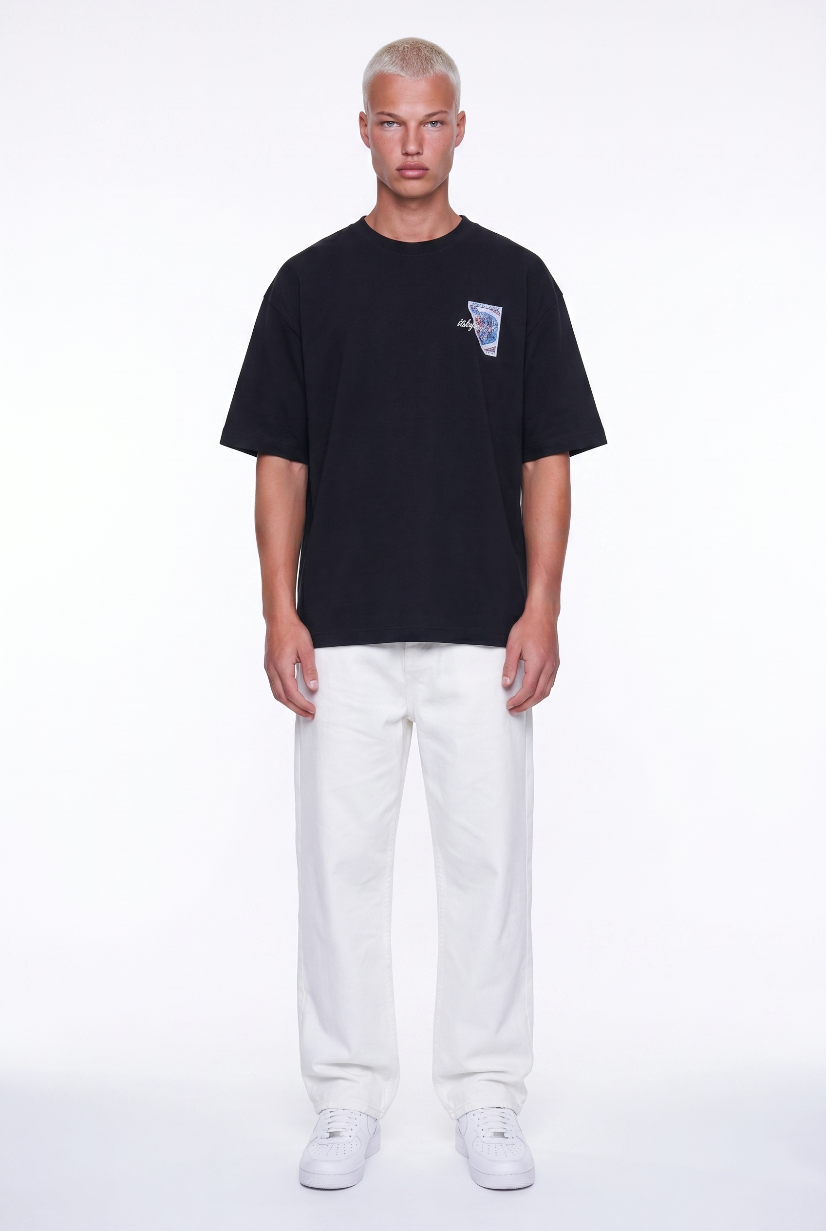 Erkek Itsbyzey Nakış Detaylı Oversize T-Shirt Siyah