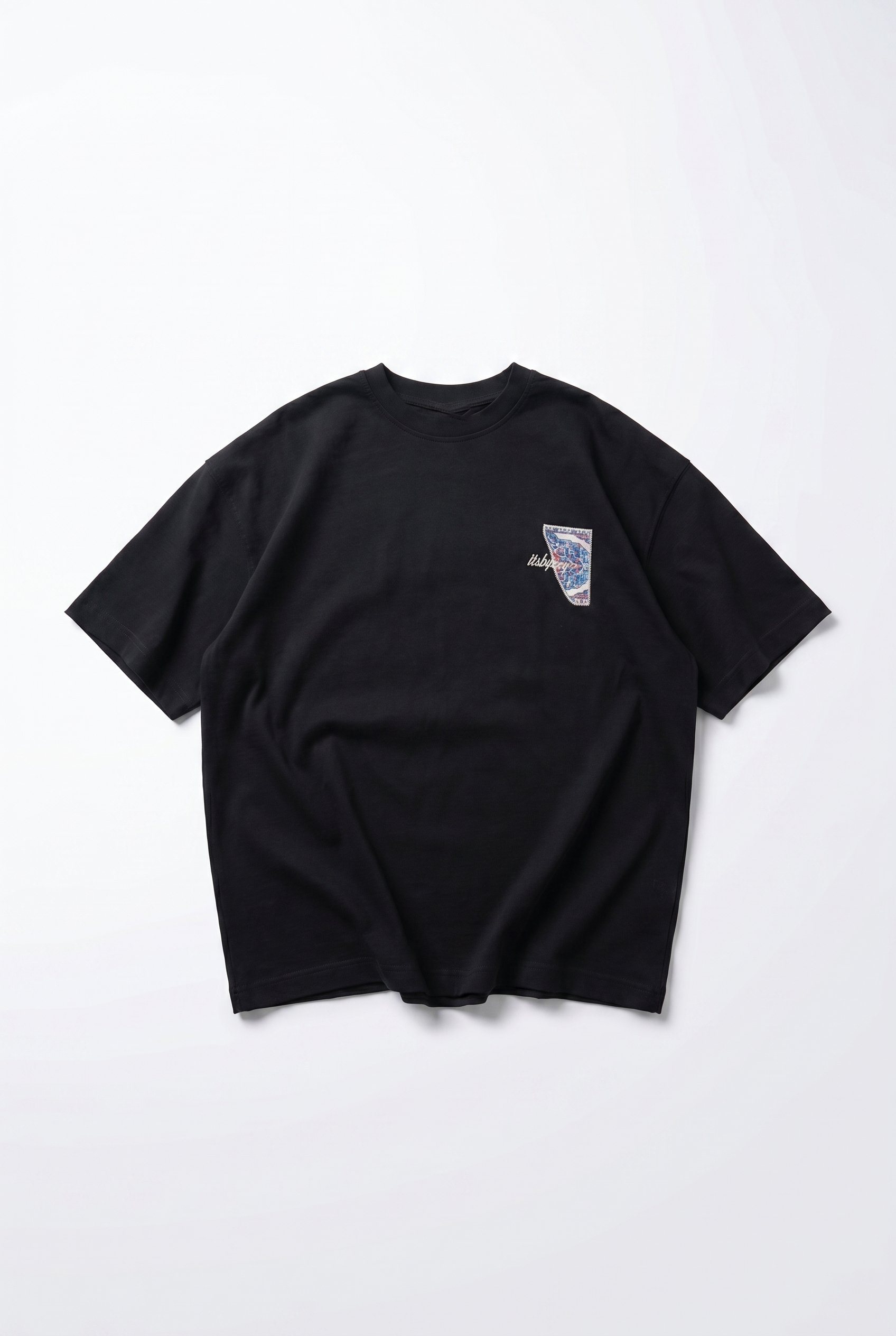 Erkek Itsbyzey Nakış Detaylı Oversize T-Shirt Siyah
