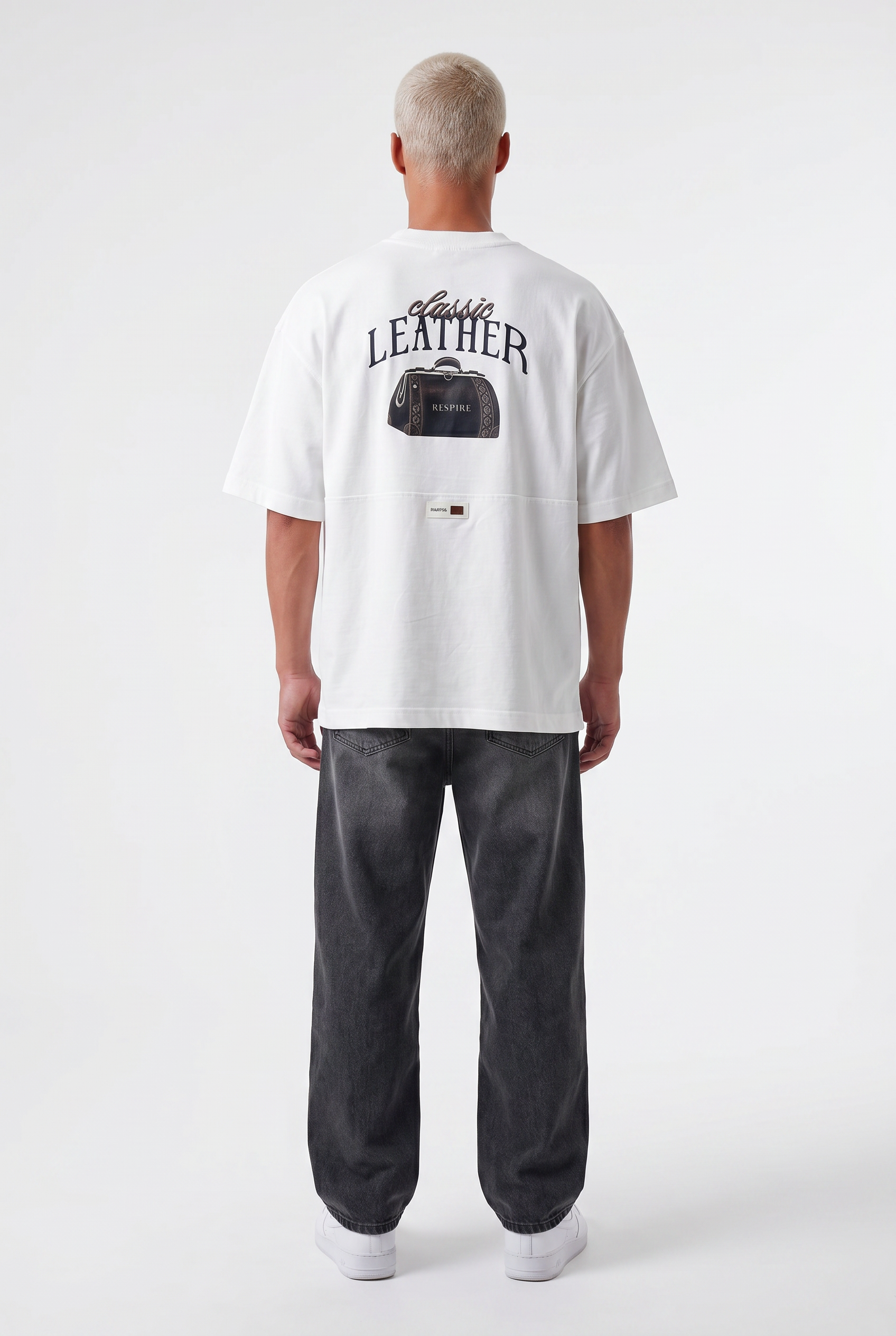 Erkek Leather Baskılı Oversize T-Shirt Ekru