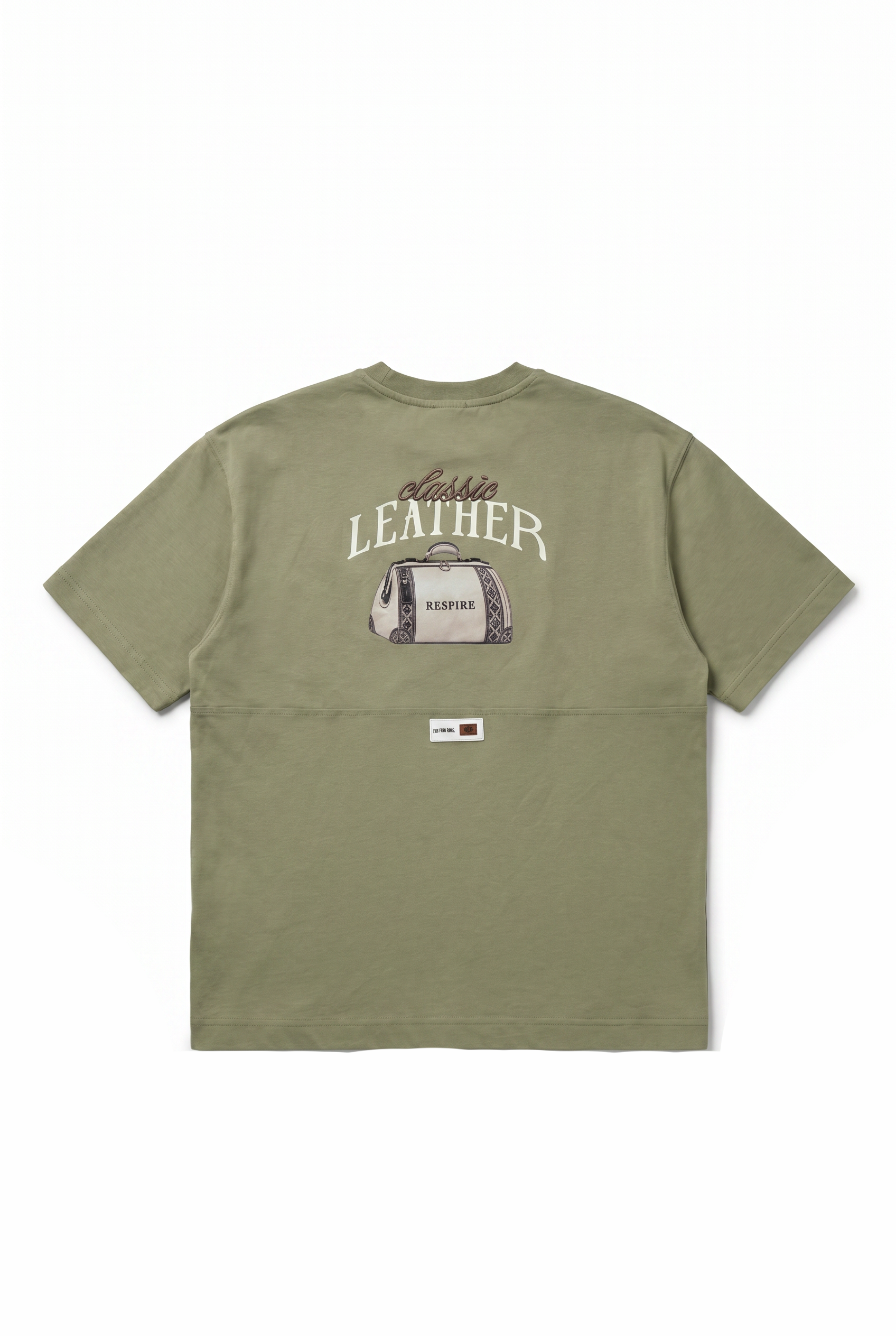 Erkek Leather Baskılı Oversize T-Shirt Haki