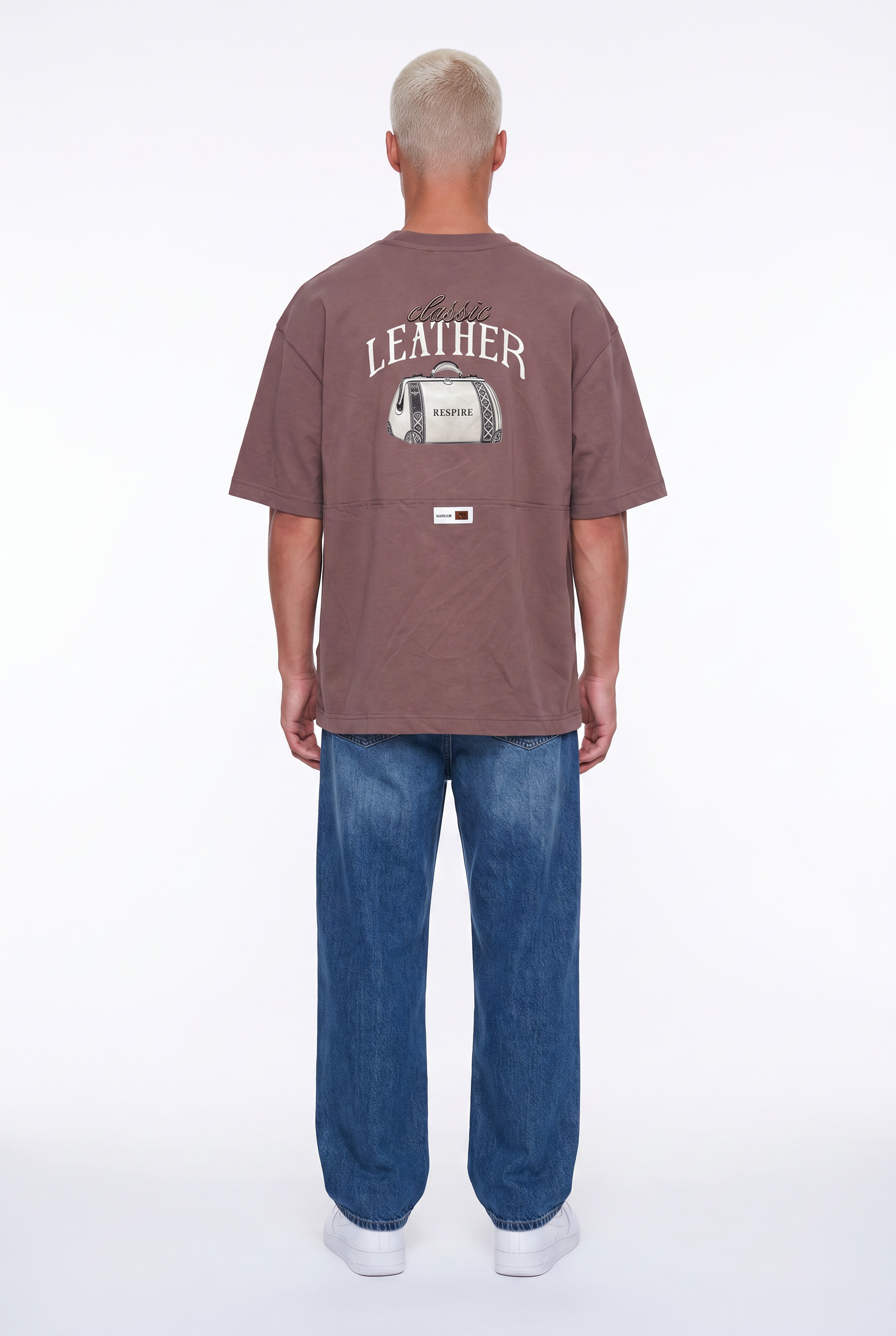 Erkek Leather Baskılı Oversize T-Shirt Kahve