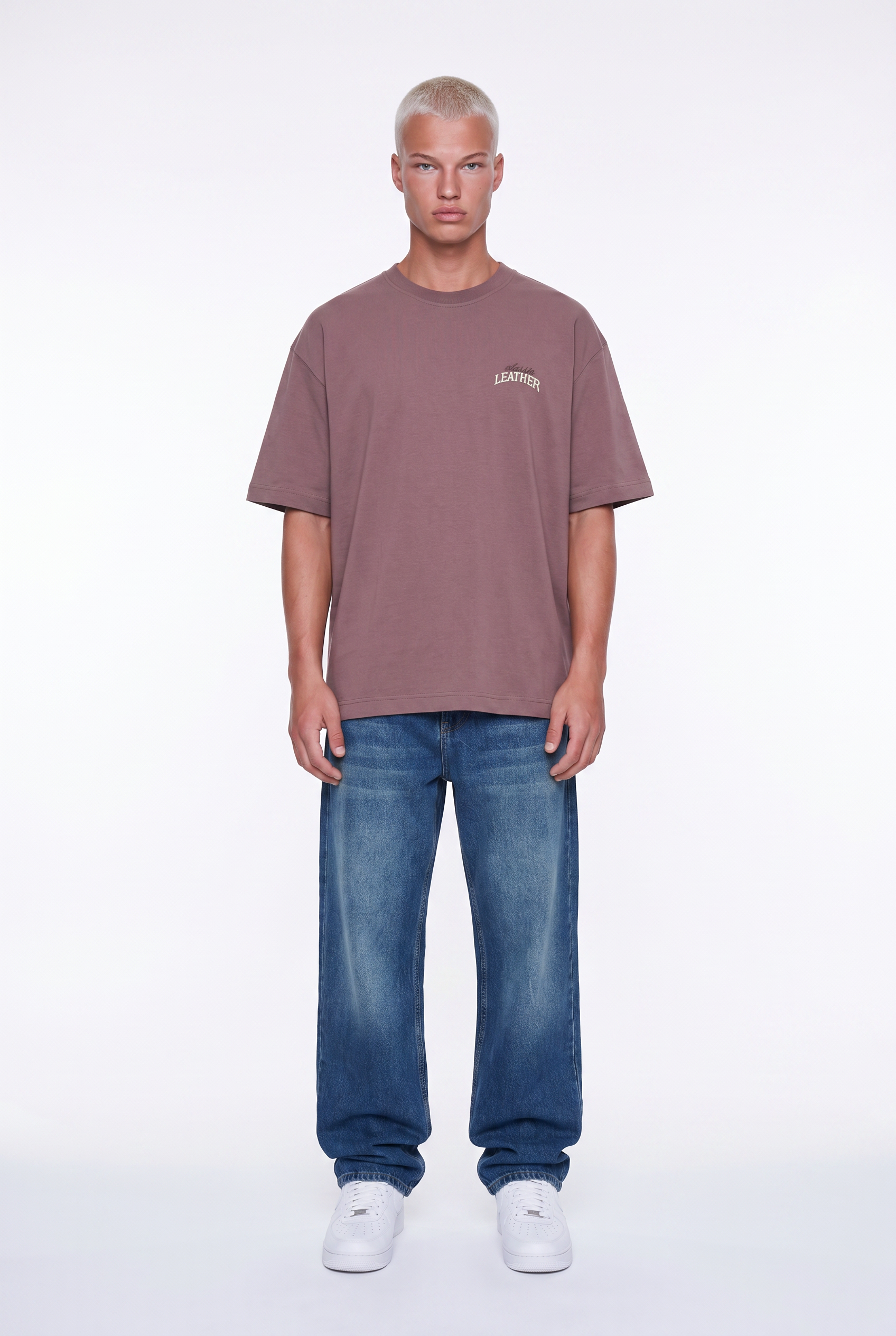 Erkek Leather Baskılı Oversize T-Shirt Kahve