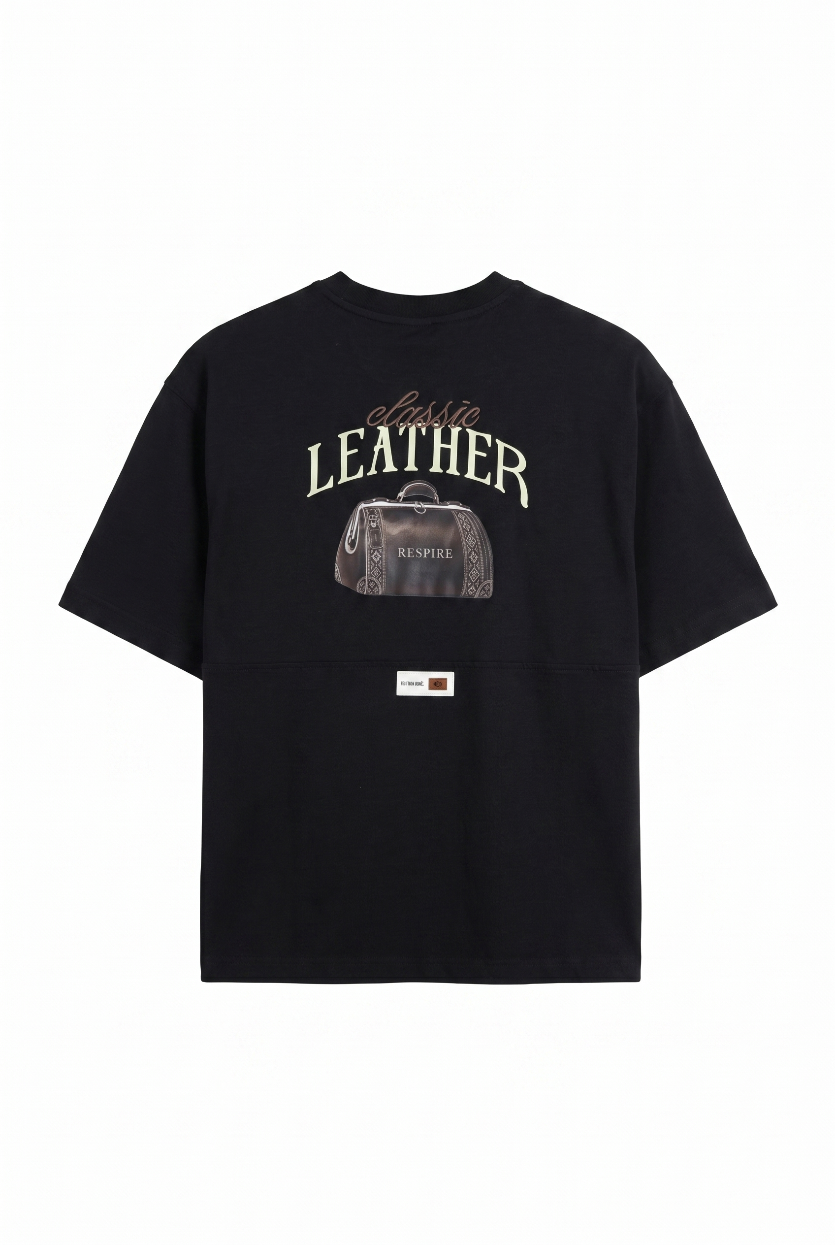 Erkek Leather Baskılı Oversize T-Shirt Siyah