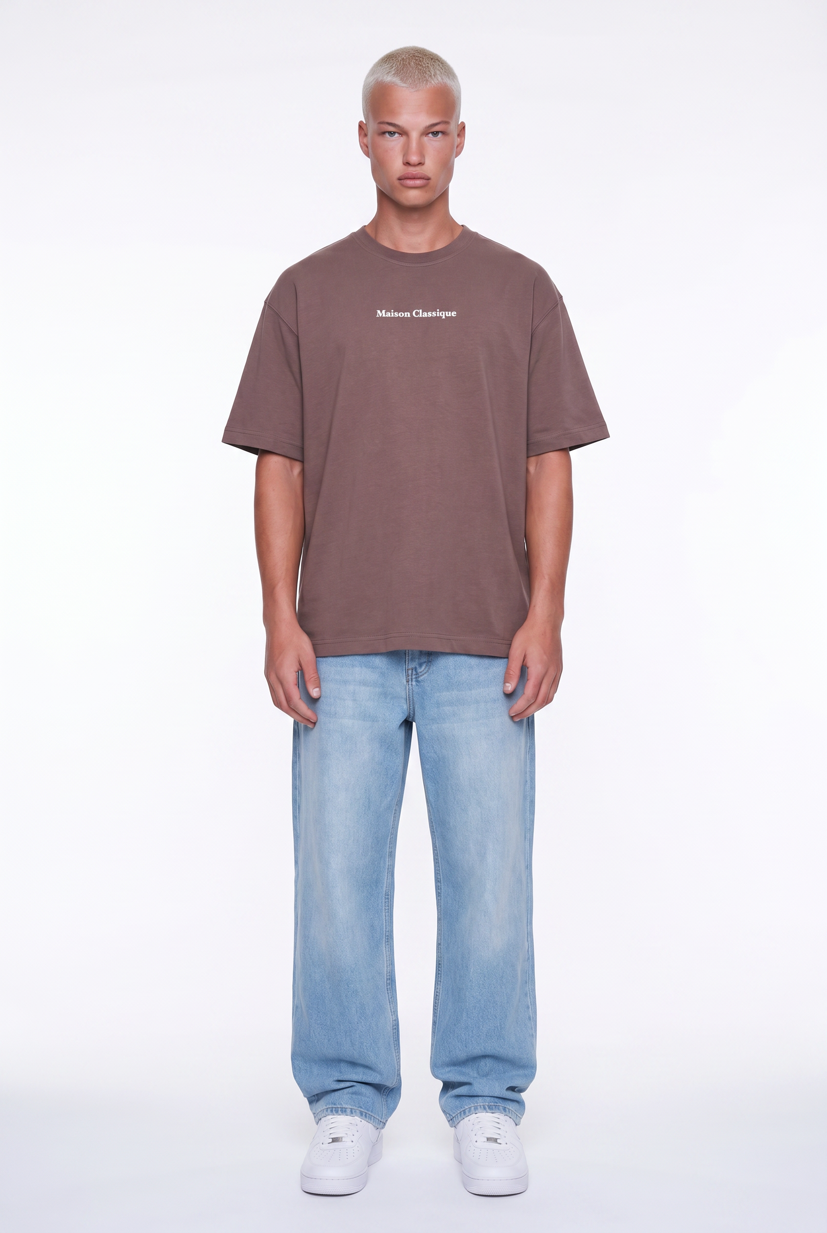 Erkek Maison Baskılı Oversize T-Shirt Kahve